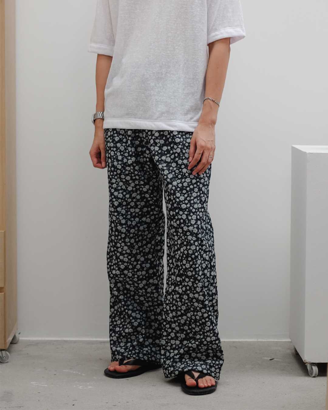 Floral Denim Loose Flared Pants