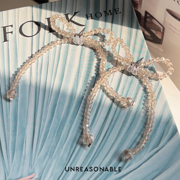 ต่างหูโบว์ Champagne Glass Bead ต่างหูคลิป ต่างหูก้านเงินแท้ น้ำหนักเบา UA0925-03 Unreasonable Ac...