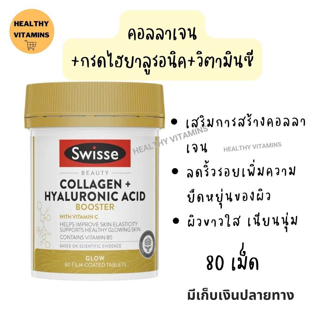 Swisse Beauty Collagen + Hyaluronic Acid Booster 80 Tablets คอลลาเจน  ผิวอิ่มน้ำ นุ่มฟู