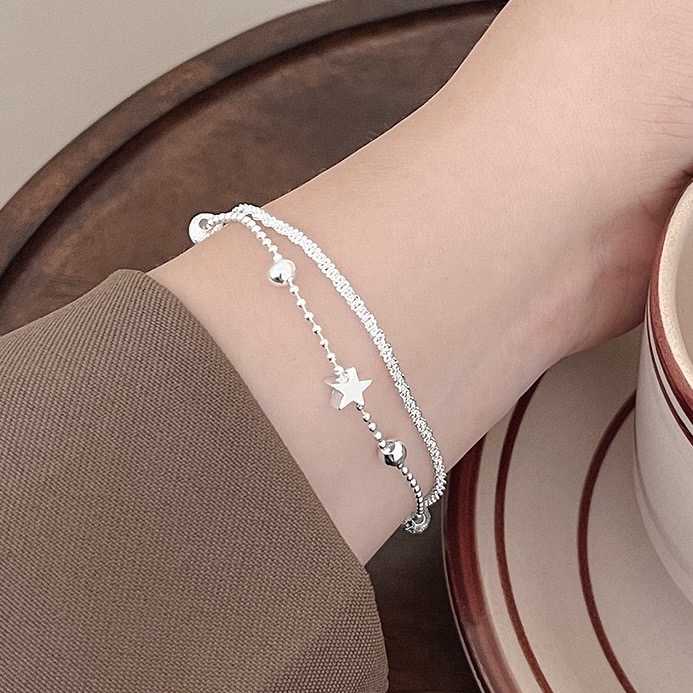 [พร้อมส่ง] ⛓️สร้อยข้อมือประดับรูปดาว มี 2 เลเยอร์ ปรับขนาดได้ | QG041