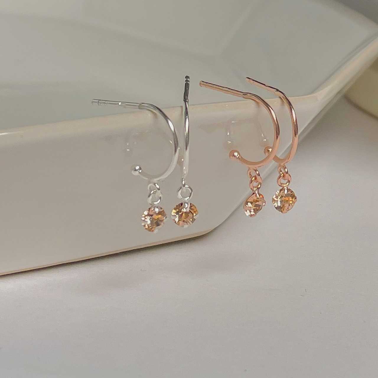 Light peach drop hoop stud (silver/rosegold)