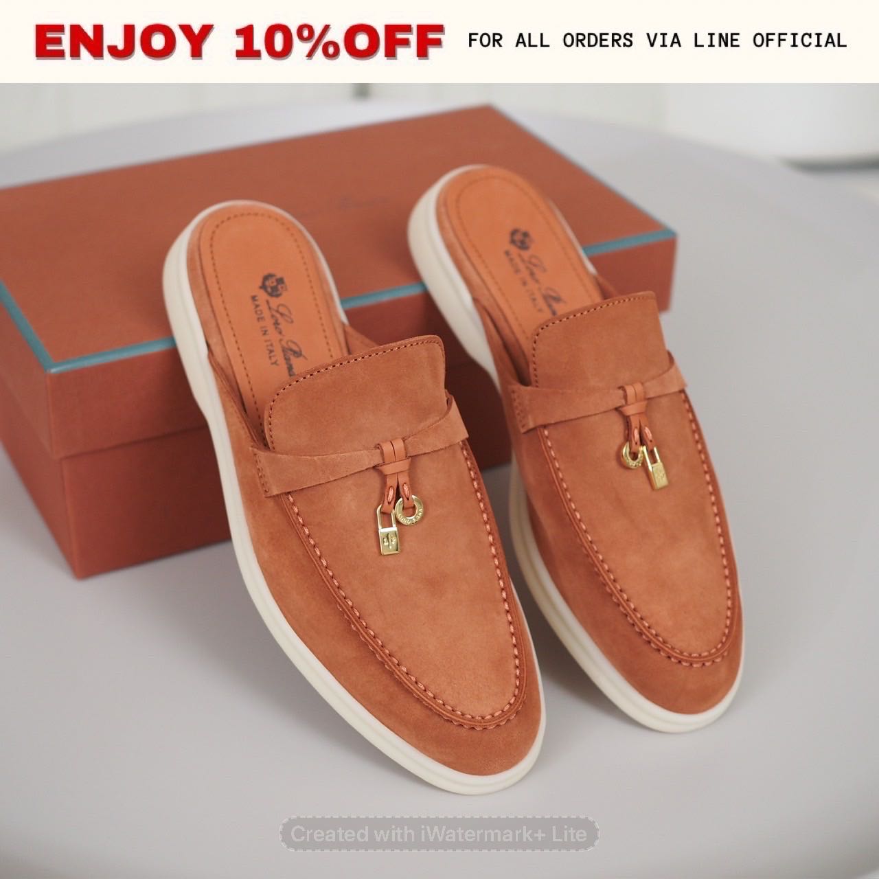 NEW! LORO PIANA Babouche Charms Walk Loafers สี Dusty Orange | Shoes