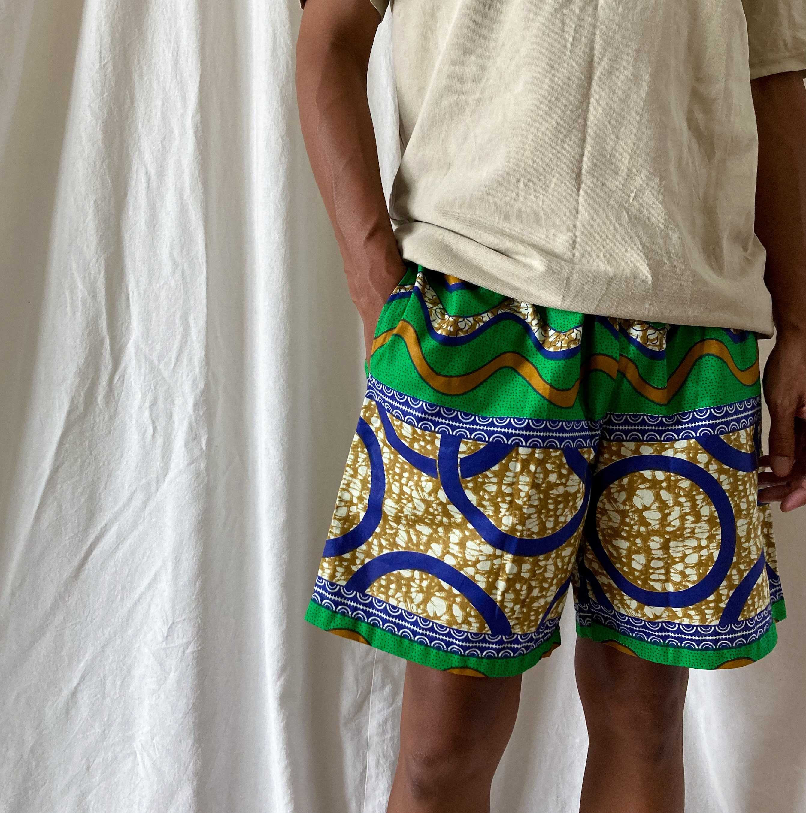African batik men's shorts| アフリカンバティック メンズショートパンツ 【SP-214W】MERMEO