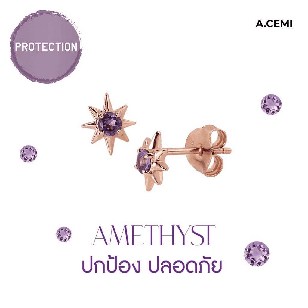 A.CEMI ต่างหูเสริมดวง อะเมทิสต์ Teeny Amethyst Star Earring ปกป้อง คุ้มครอง