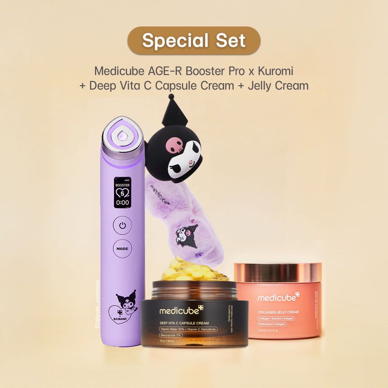 Set Medicube | Age-R Booster Pro (Kuromi) + Vita C Capsule 50g + Jelly Cream 110ml