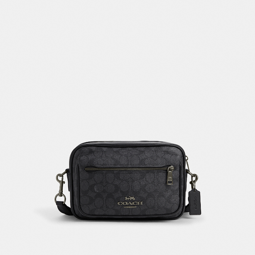 Coach CZ401 Elias Crossbody In Signature Canvas (QBMI5) กระเป๋าสะพายข้างผู้ชาย สี Qb/Charcoal/Black