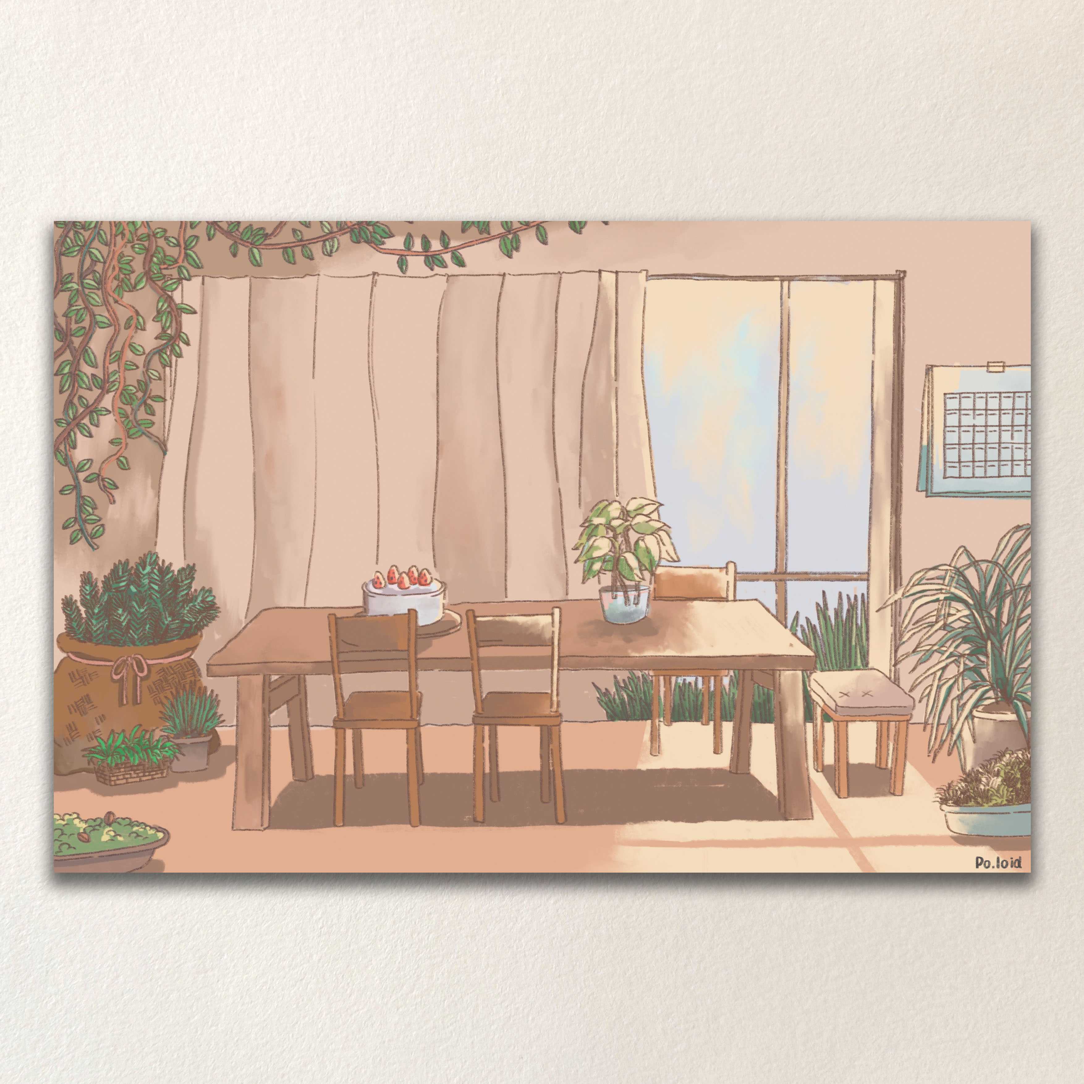 Warm cafe postcard