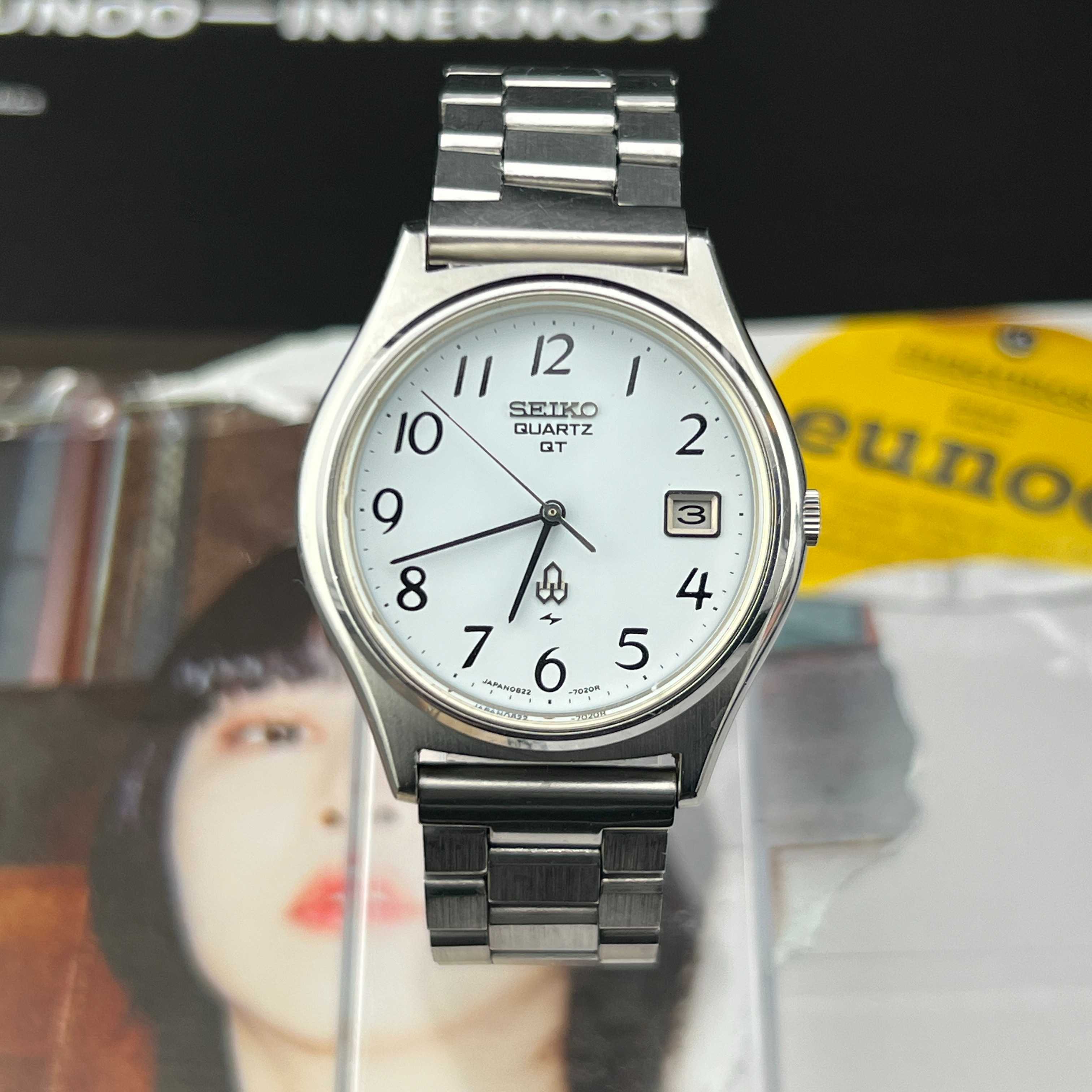 Vintage Seiko Quartz QT Arabic White Dial Ref.0822-7000 Date JDM Japan 1974