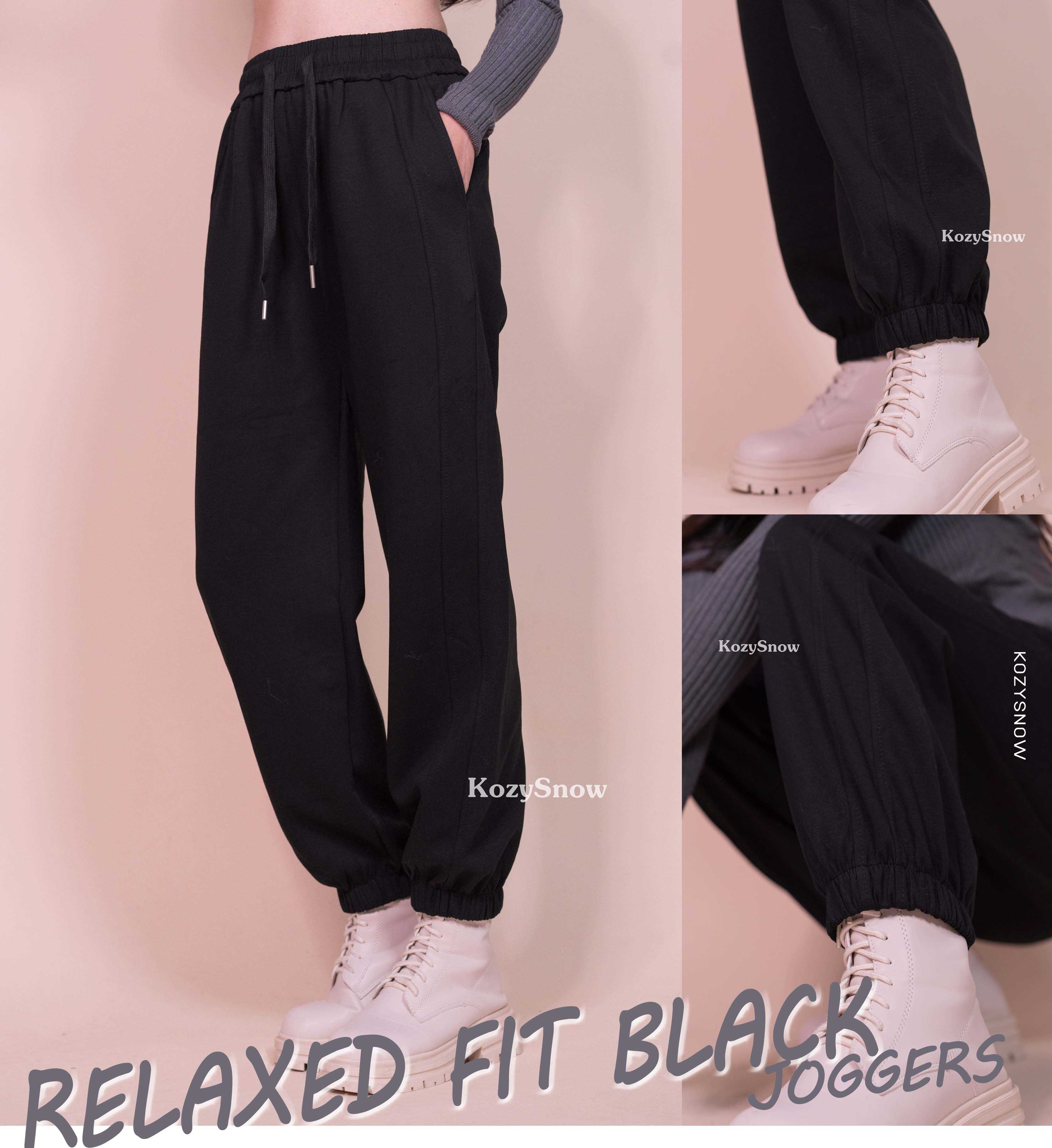 P19 RELAXED FIT BLACK JOGGERS  กางเกงดำขาจั๊๊ม