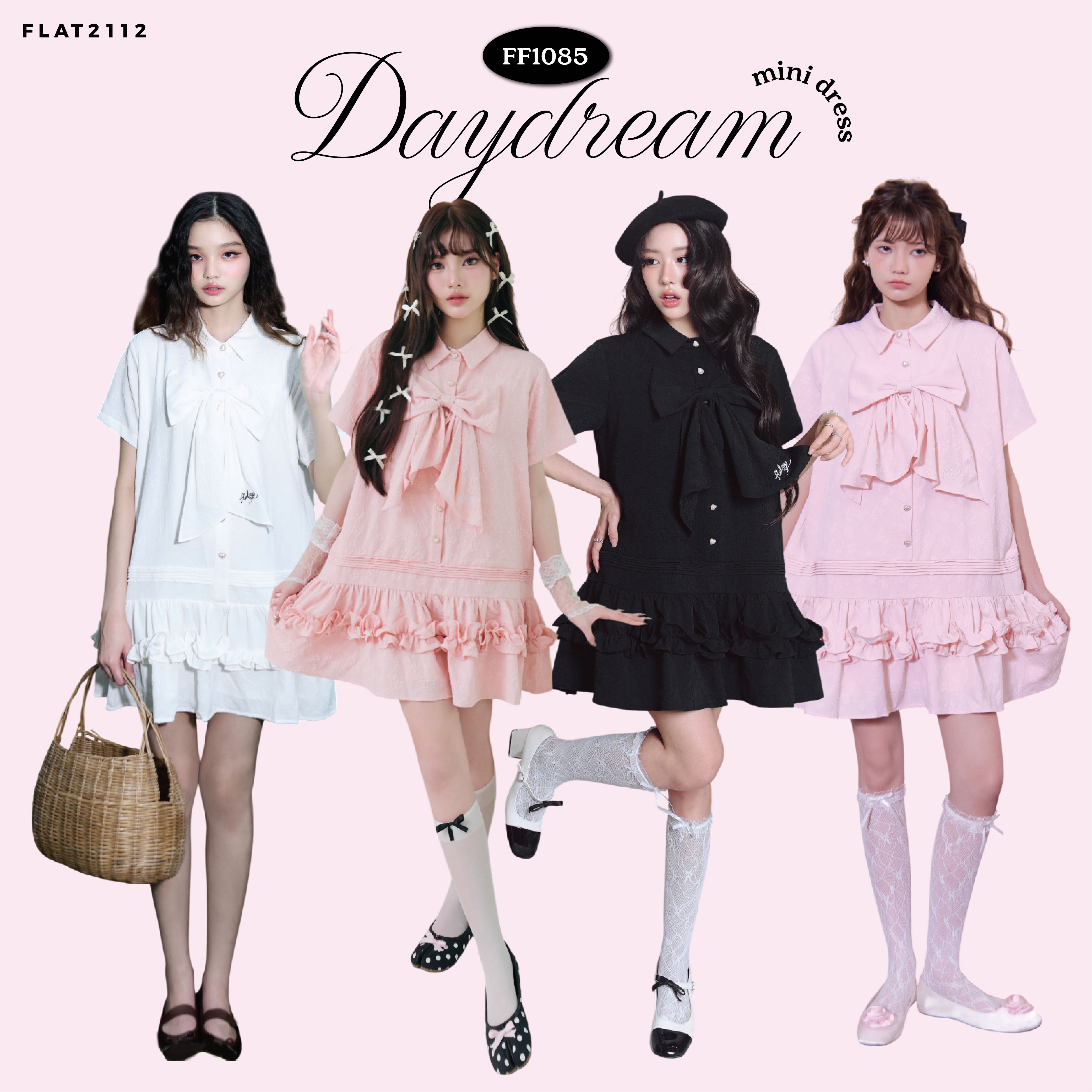 FLAT2112 FF1085 : DAYDREAM MINI DRESS เดรสสั้น เดรสแขนสั้น ชุดออกงาน ชุดผู้หญิง แฟชั่นผู้หญิง