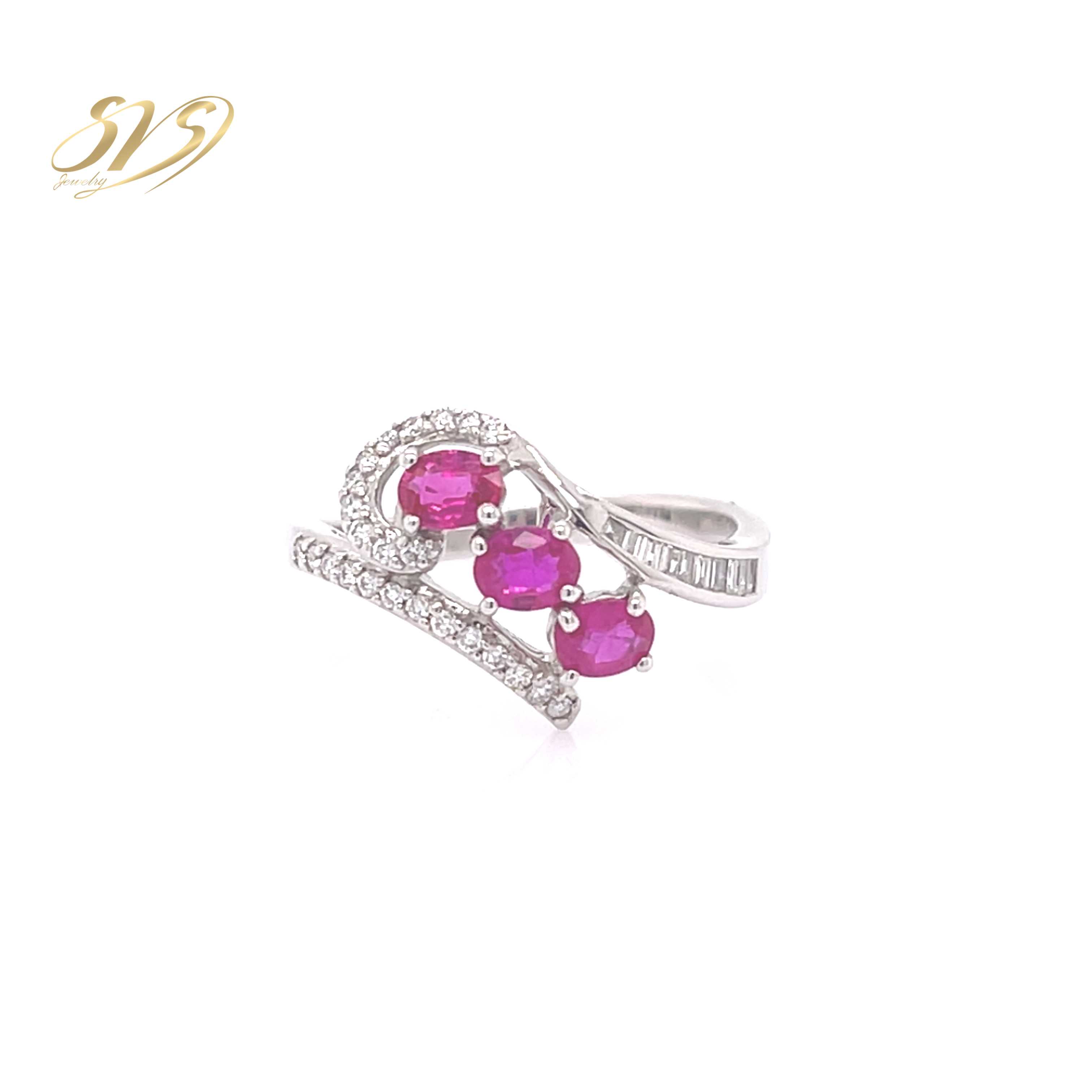 Diamond Ring with Ruby Sapphire แหวนเพชรแท้ ทองคำขาว 18K พลอยทับทิมแท้ by SVS Jewelry