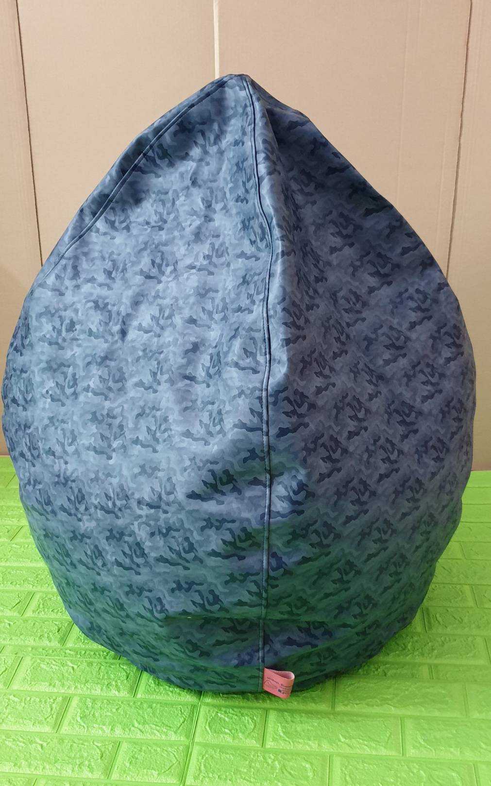 เก้าอี้ BeanBag ทรงหยดน้ำ Size: S -พิมพ์ลาย สีกรมท่า - หนังเทียม PVC (Dia: 80 cm.)