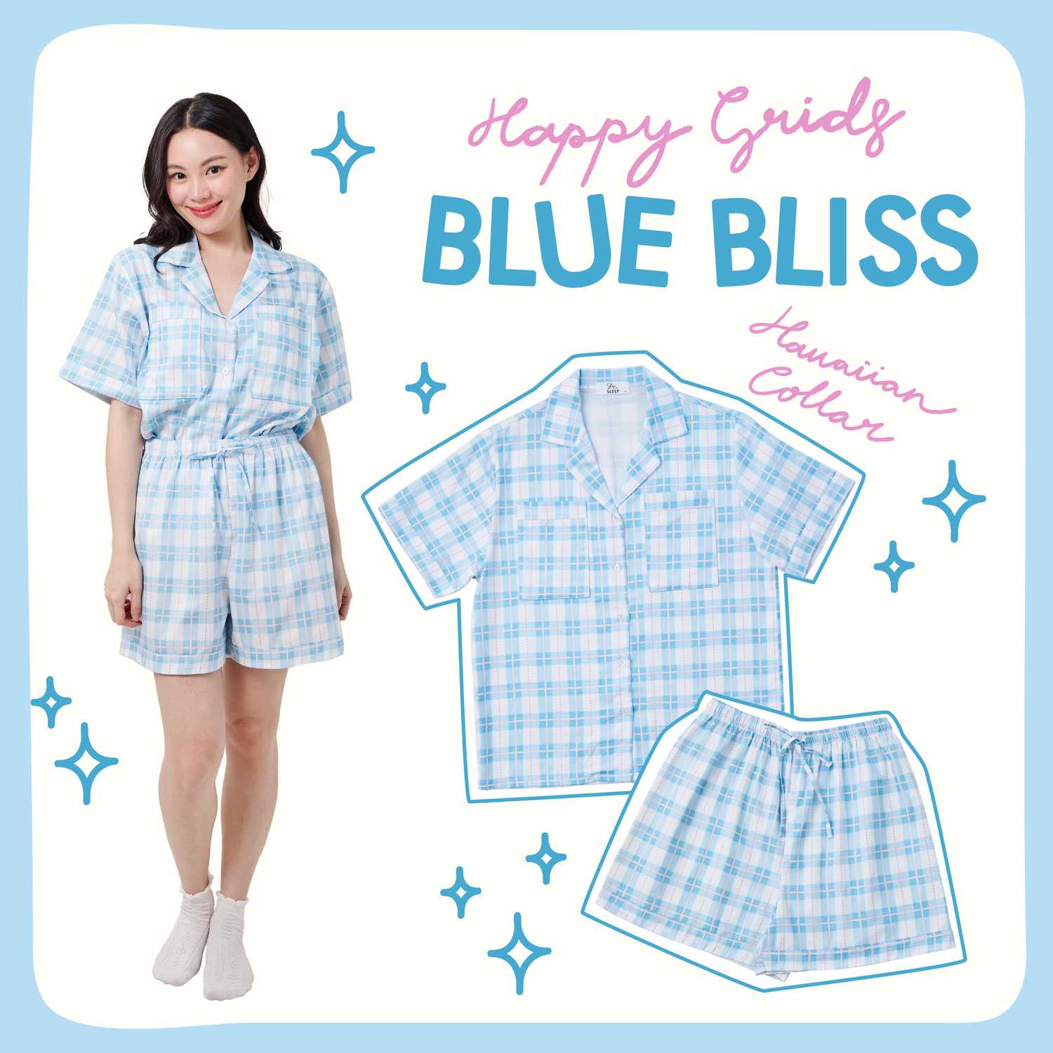 SliptoSleep ชุดนอนโนบรา - Blue Bliss Shorts set