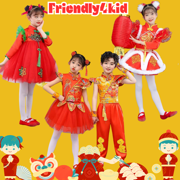 friendly4kid พร้อมส่ง ชุดจีน กี่เพ้า เดรสแขนระบายใหม่/กางเกง