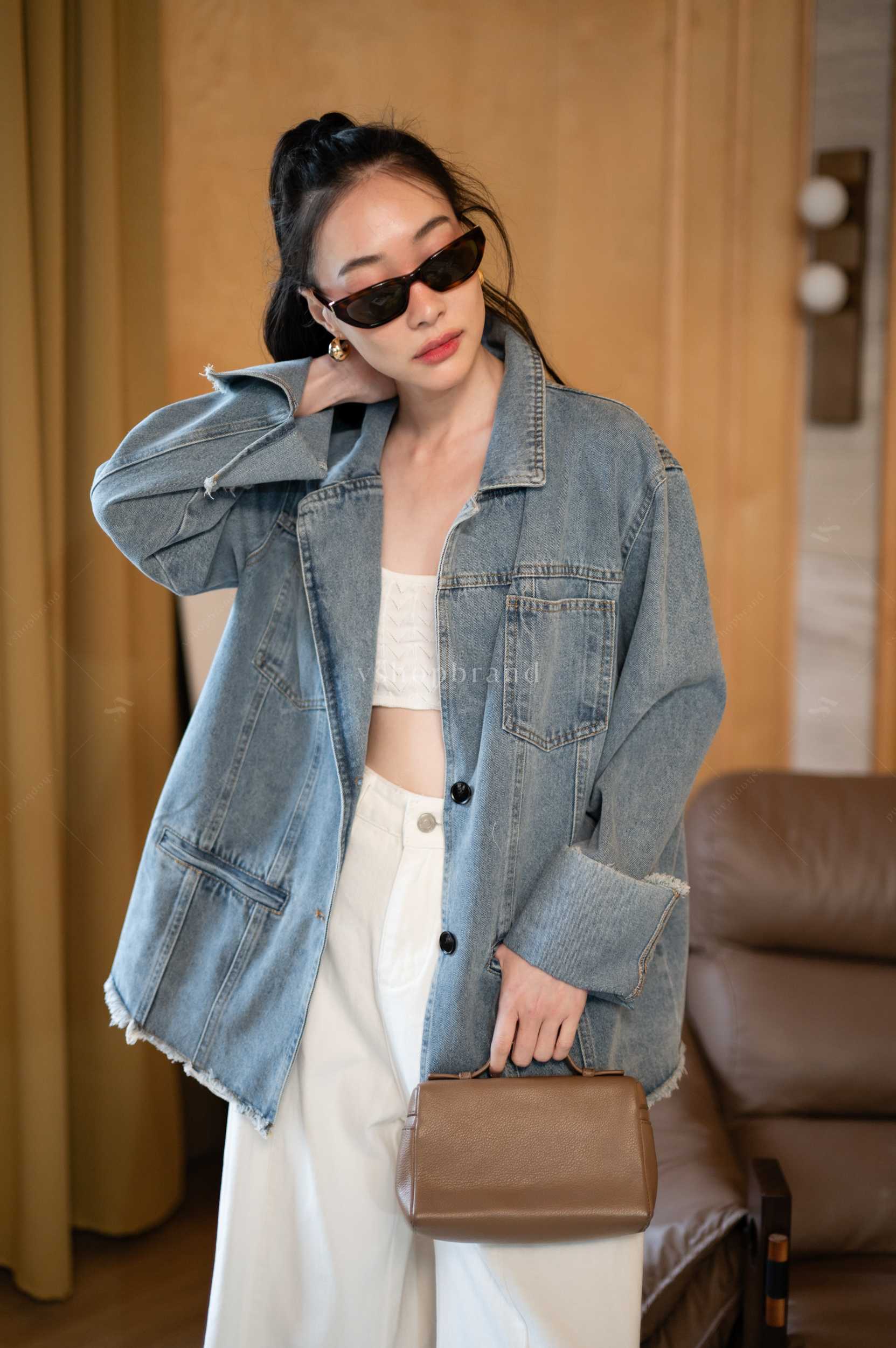 Blazer สูทยีนส์กระเป๋าอกขอบรุ่ย