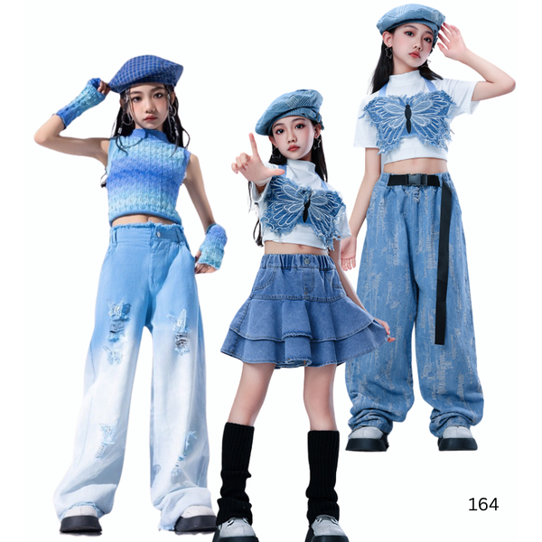 ชุดเต้นเซ็ต ชุดฮิปฮอป สไตล์สีฟ้า เสื้อ/กางเกงขายาว