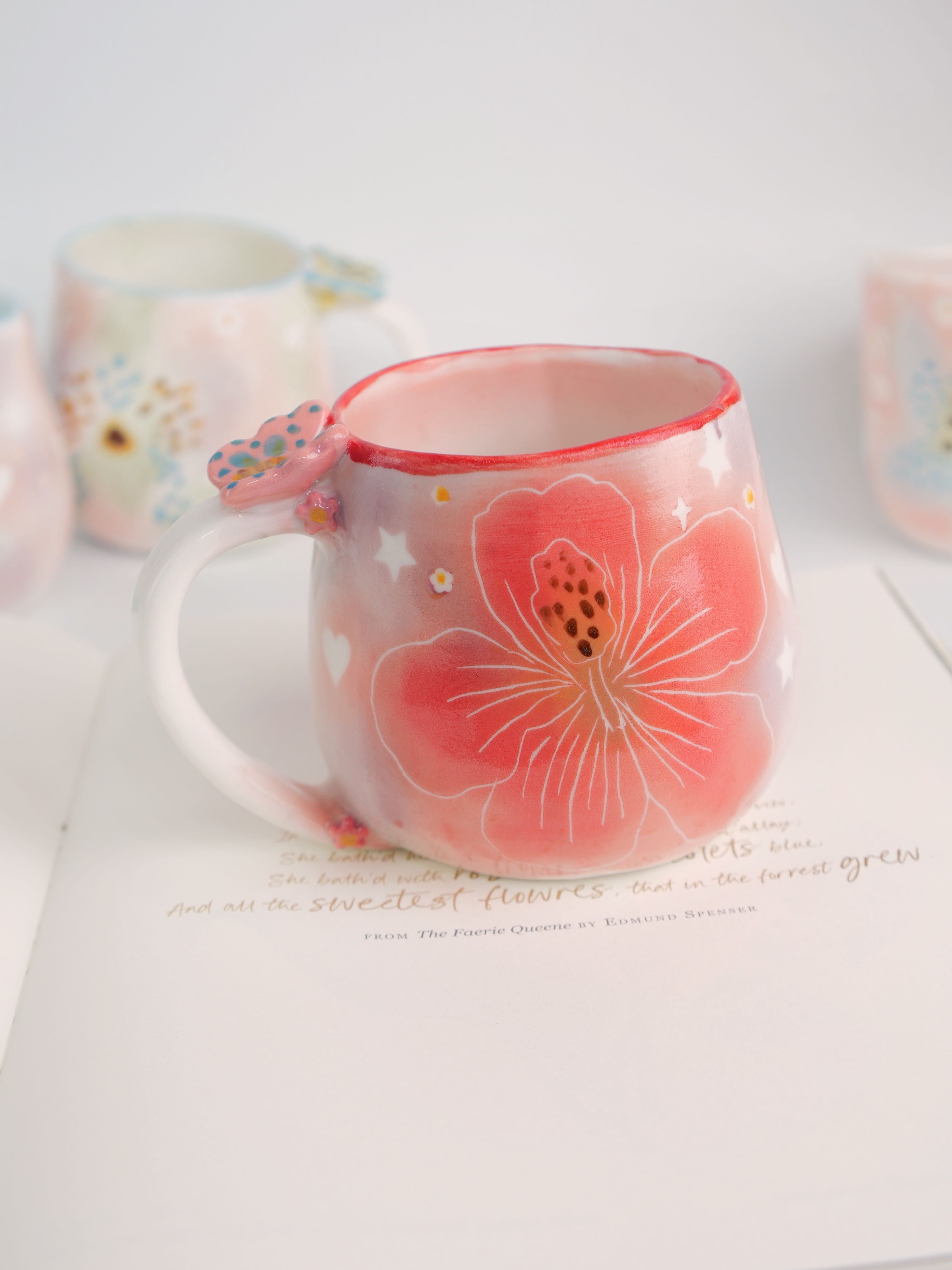 red hibiscus mug