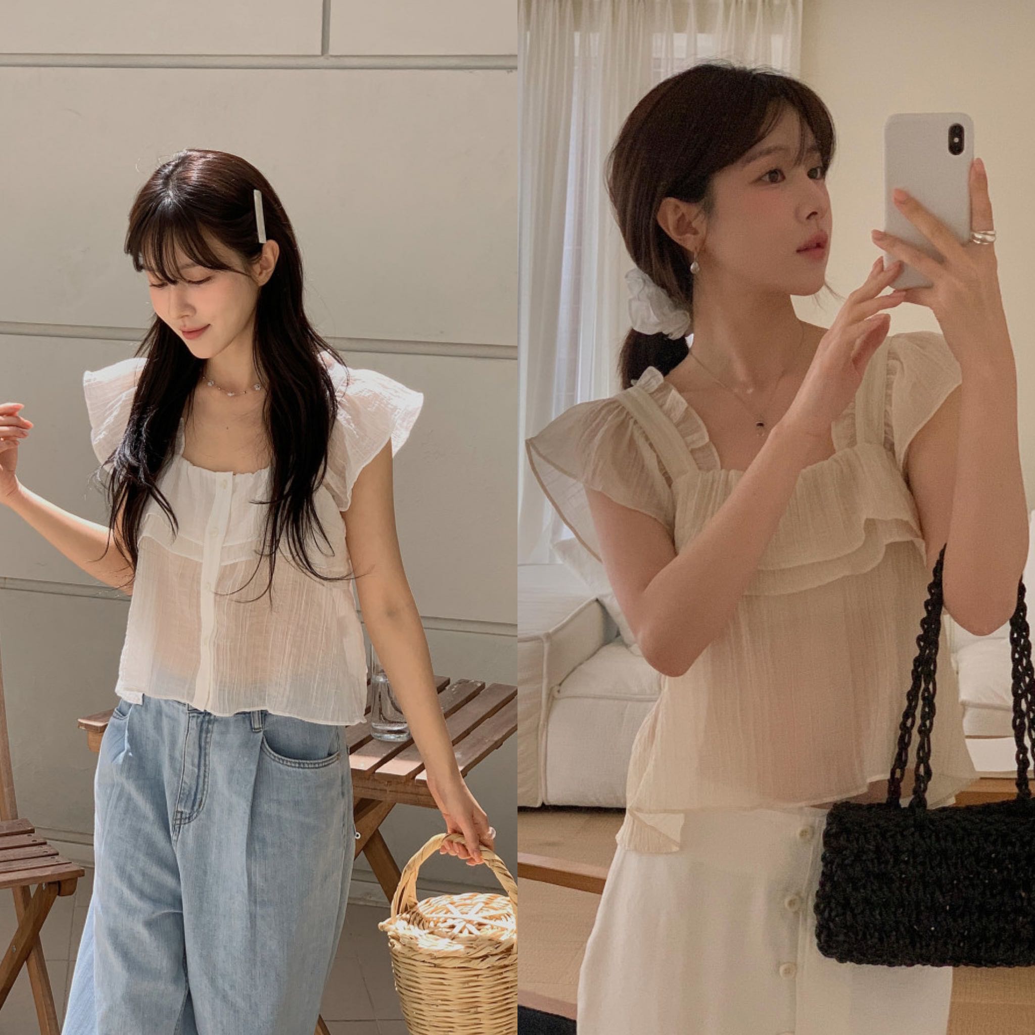 Miel Miel Nature Blouse Frill Wing เสื้อแขนกุดระบาย (แบรนด์เกาหลีแท้ Pre-order 10 วัน)