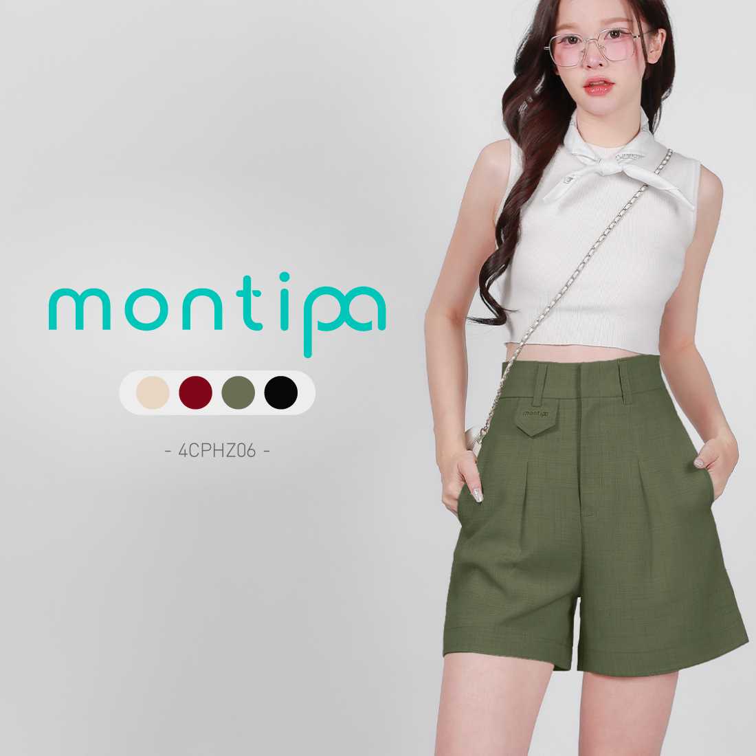 Montipa กางเกงขาสั้น ซิปหน้า ดีเทลแต่งหูเข็มขัด ผ้า Comfort 4CPHZ06