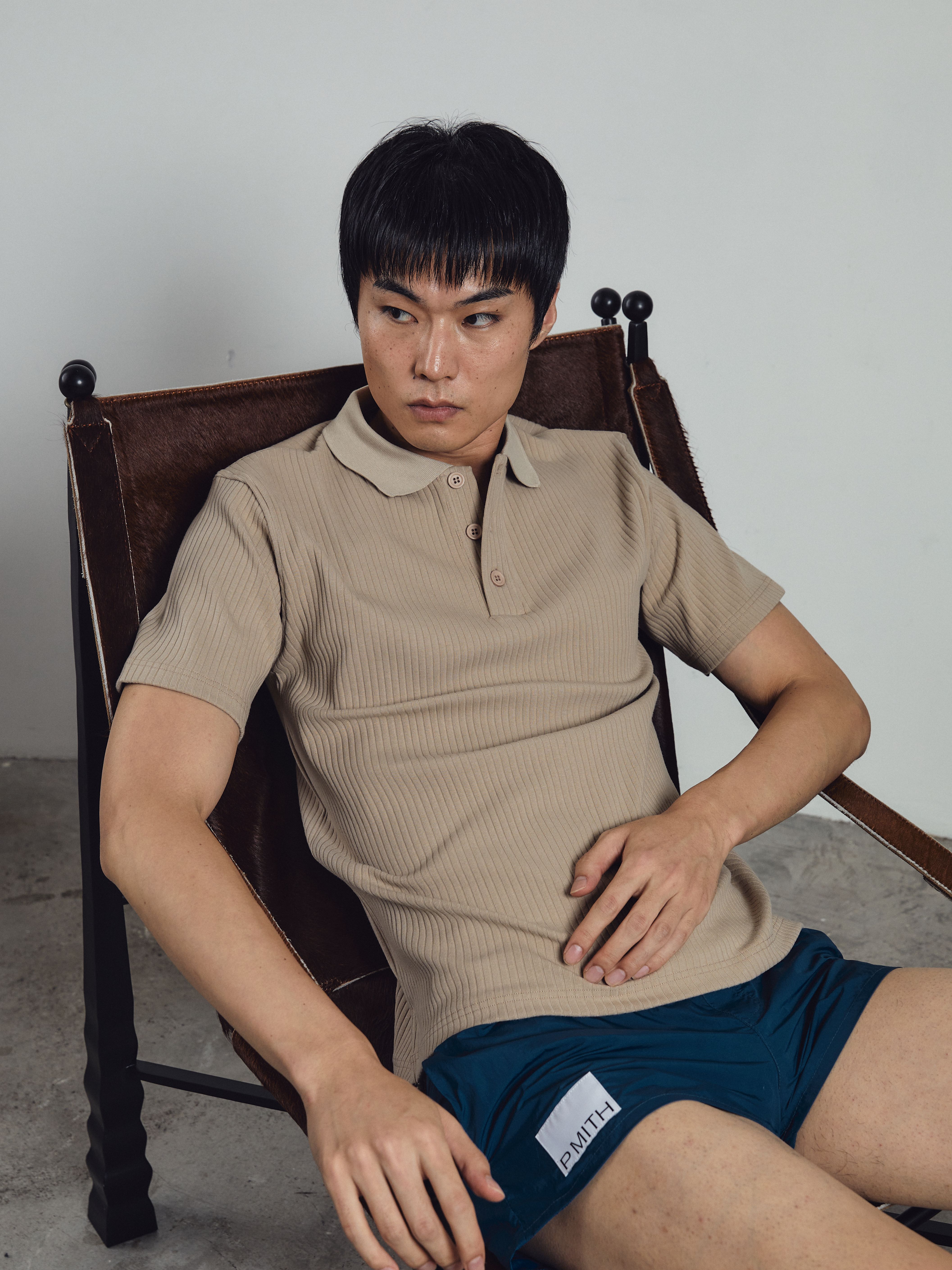 Luke Ribbed Polo Shirt - Beige