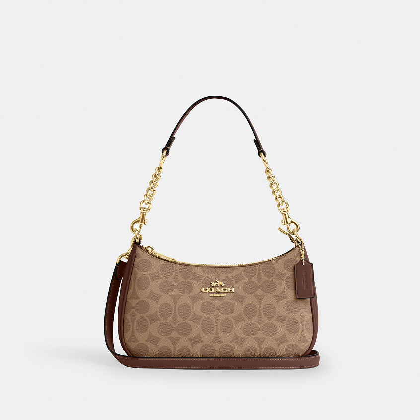 Coach CV933 Teri Shoulder Bag In Signature Canvas (IMXHE) กระเป๋าสะพายผู้หญิง สี Im/Tan/Brown
