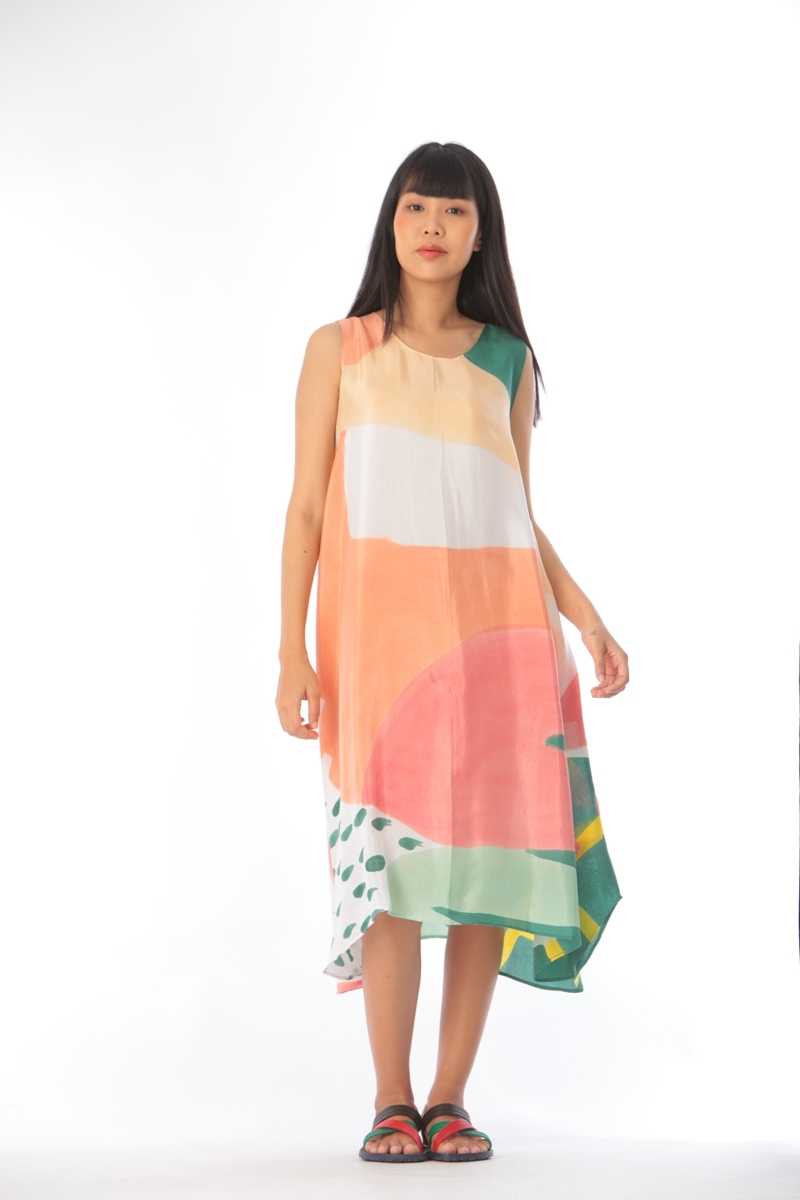 (Pre-order) Sac Sleeveless Dress Cotton Silk Hand paint