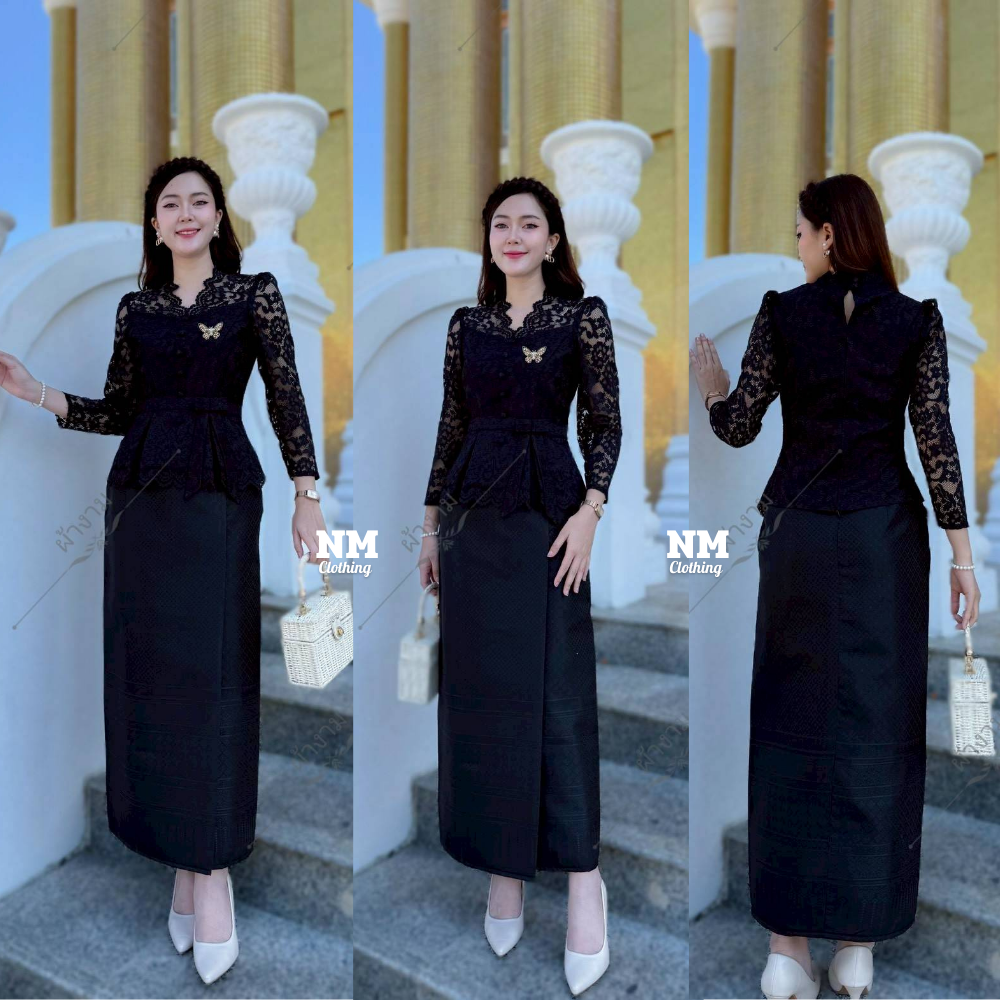 ผ้าถุงสำเร็จ ผ้าถุงผ้าไหมแกมฝ้ายทอลาย ลายลูกแก้วราชวัตร อัดกาว งานป้ายสำเร็จซิปหลัง สวยมาก