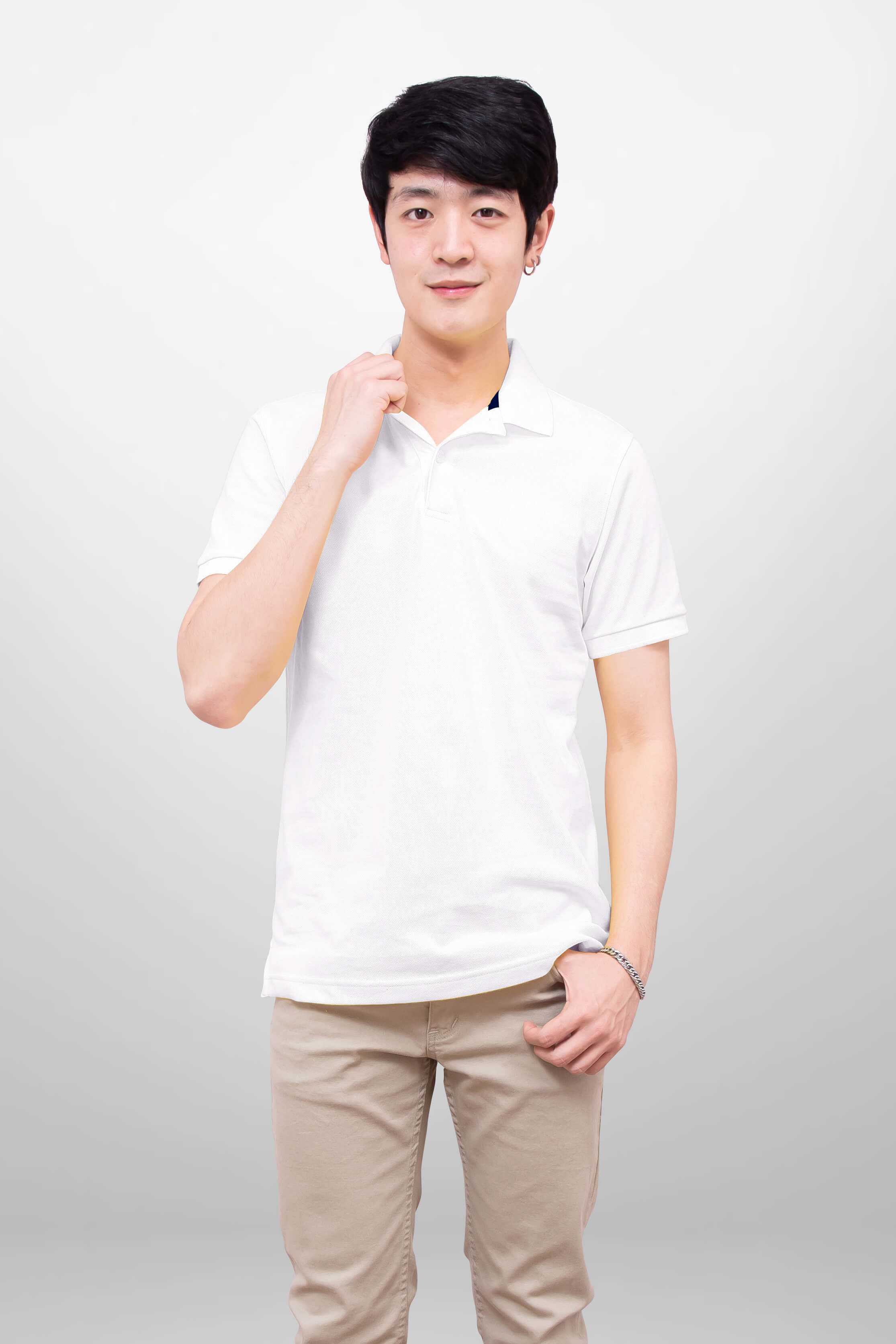 Noproblem ยอดขาย No.1 รับประกัน ไม่ย้วย ไม่ยืด ผ้านุ่ม เสื้อโปโล ชาย สีขาว