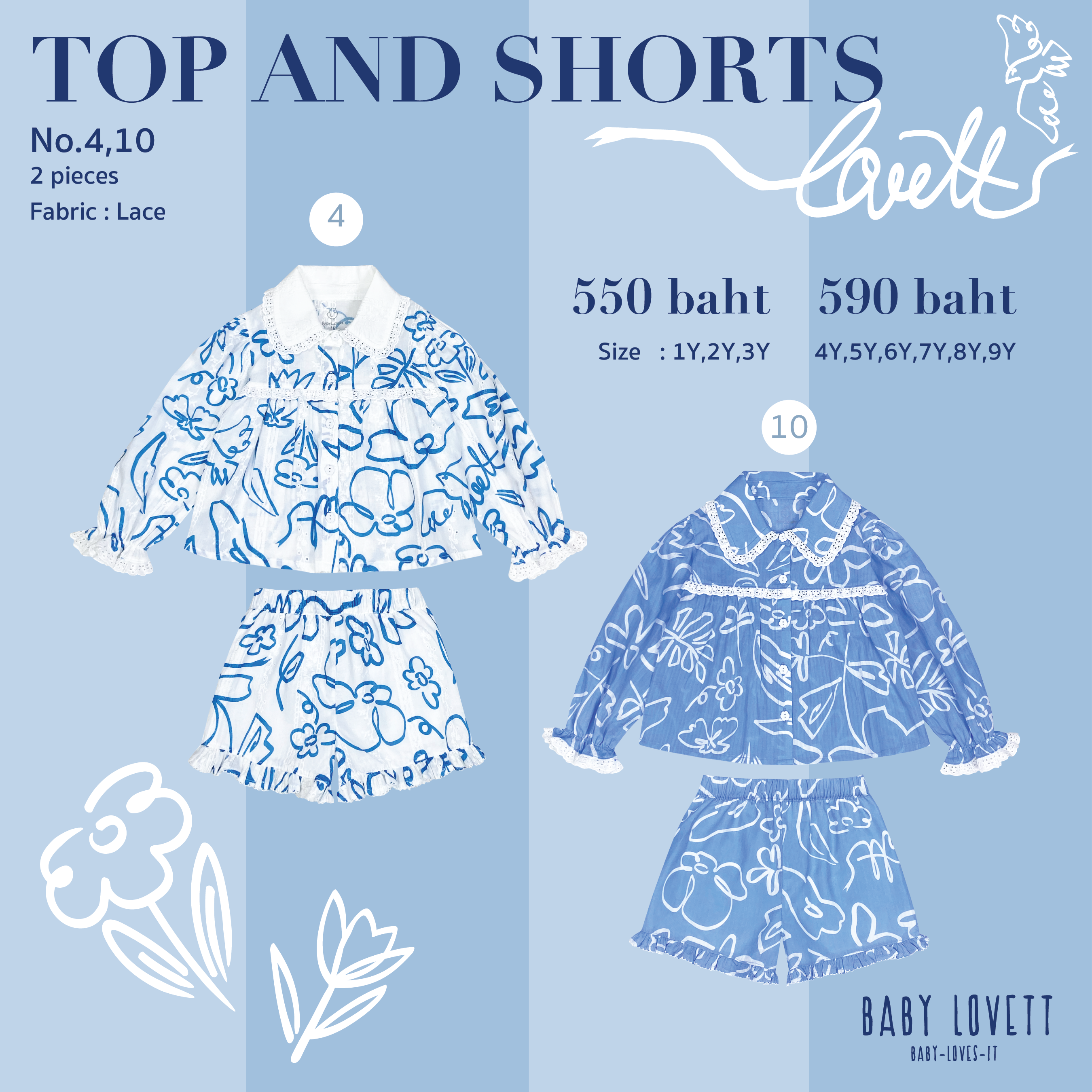Blue Floral - Top and Shorts