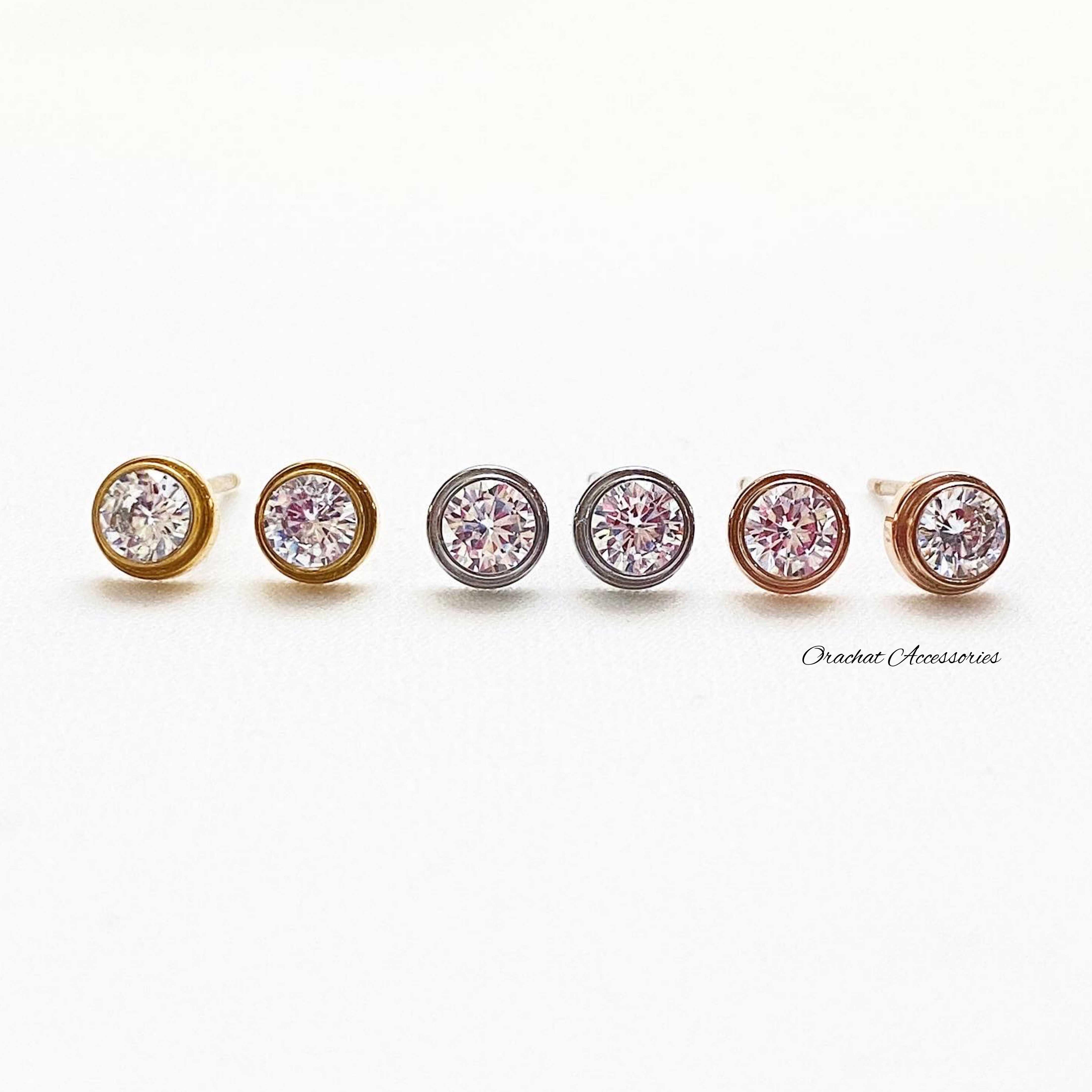 (ส่งฟรี) Shira 14k earrings. (ต่างหูแบบติดหู งานชุบ 14k สแตนเลส แต่งด้วยเพชร CZ)