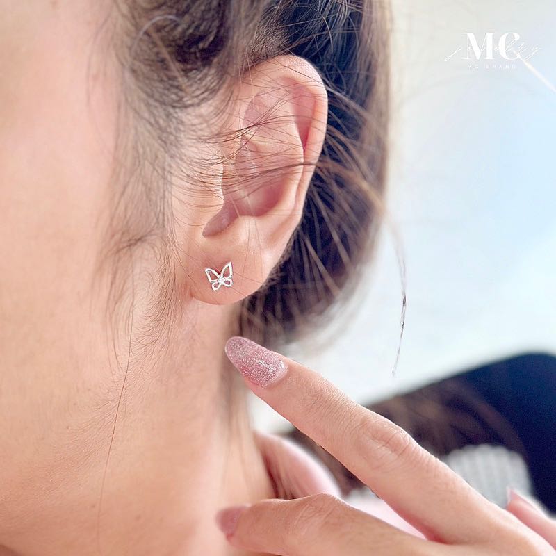 ต่างหูเงินเเท้92.5% รุ่น Butterfly Diamond 5 mm💎 I ✅ไม่ลอก ไม่แพ้✨แถมฟรีกล่องจิวเวลรี่และผ้าเช็ด✨