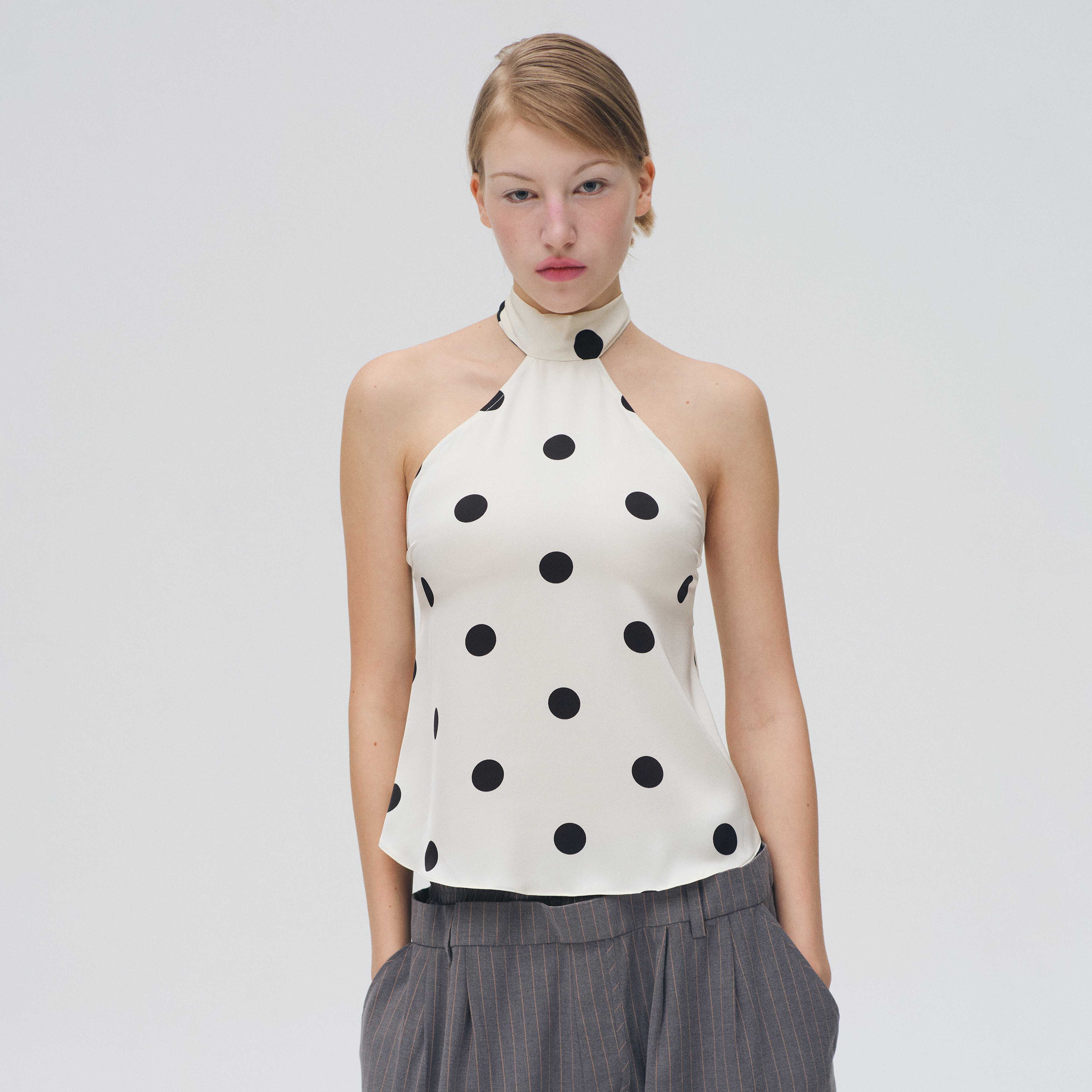 POLKA DOT HALTER TOP (OFF WHITE)