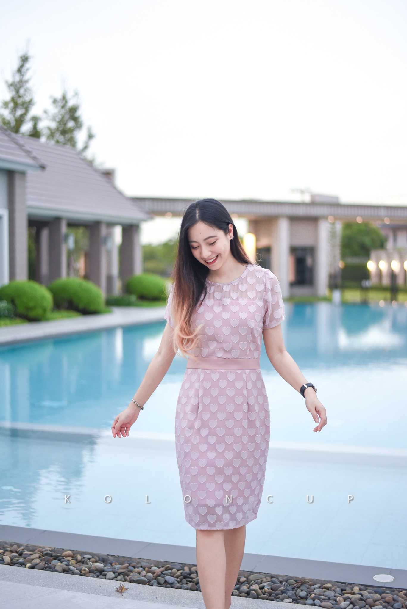 KolonCup  KL3079 ชุดเดรสหัวใจชมพู ชุดใส่ทำงาน ใส่ออกงาน