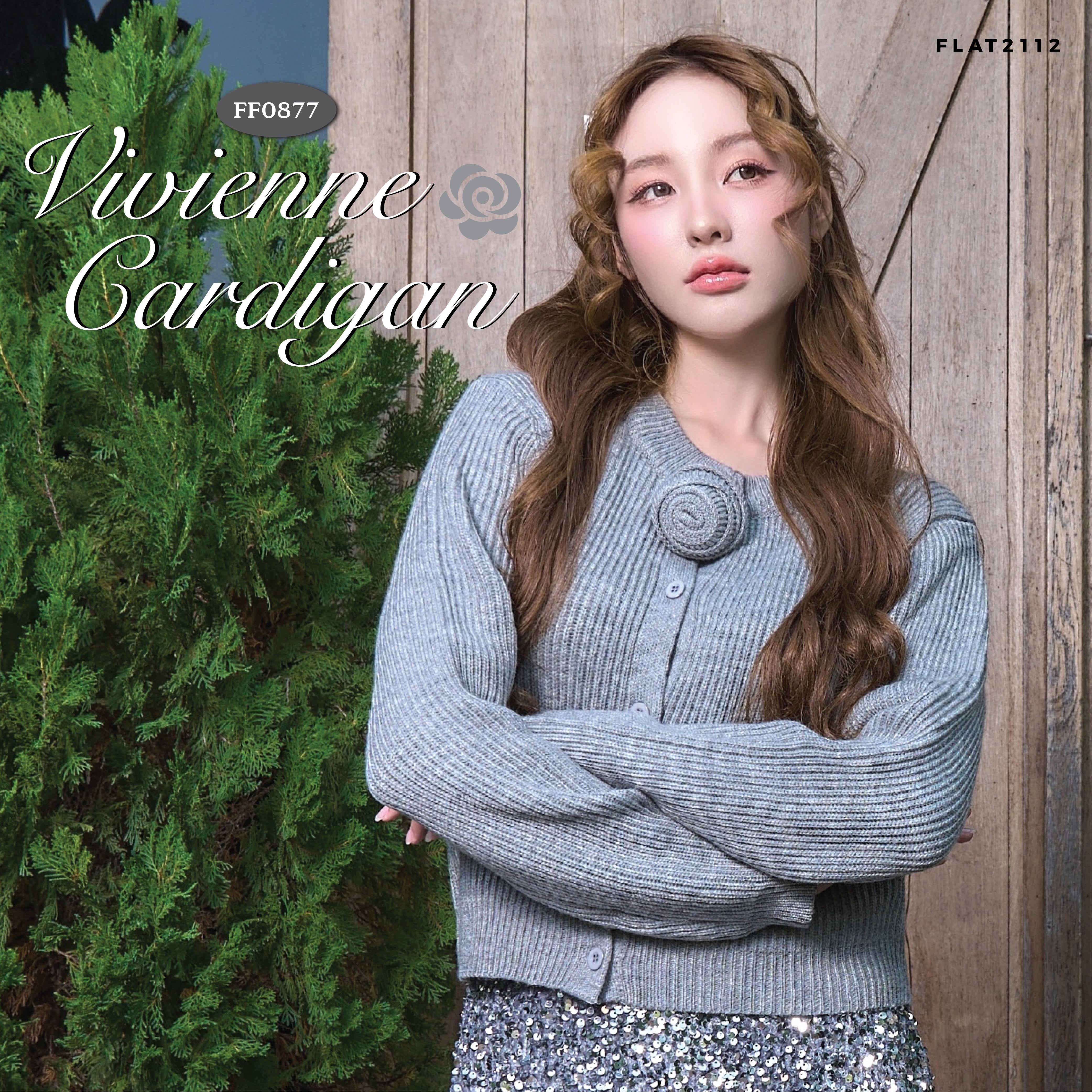 FLAT2112 FF0877 : VIVIENNE CARDIGAN  คาร์ดิแกนไหมพรม คาร์ดิแกนปักดอกไม้ เสื้อแขนยาว ชุดกันหนาว