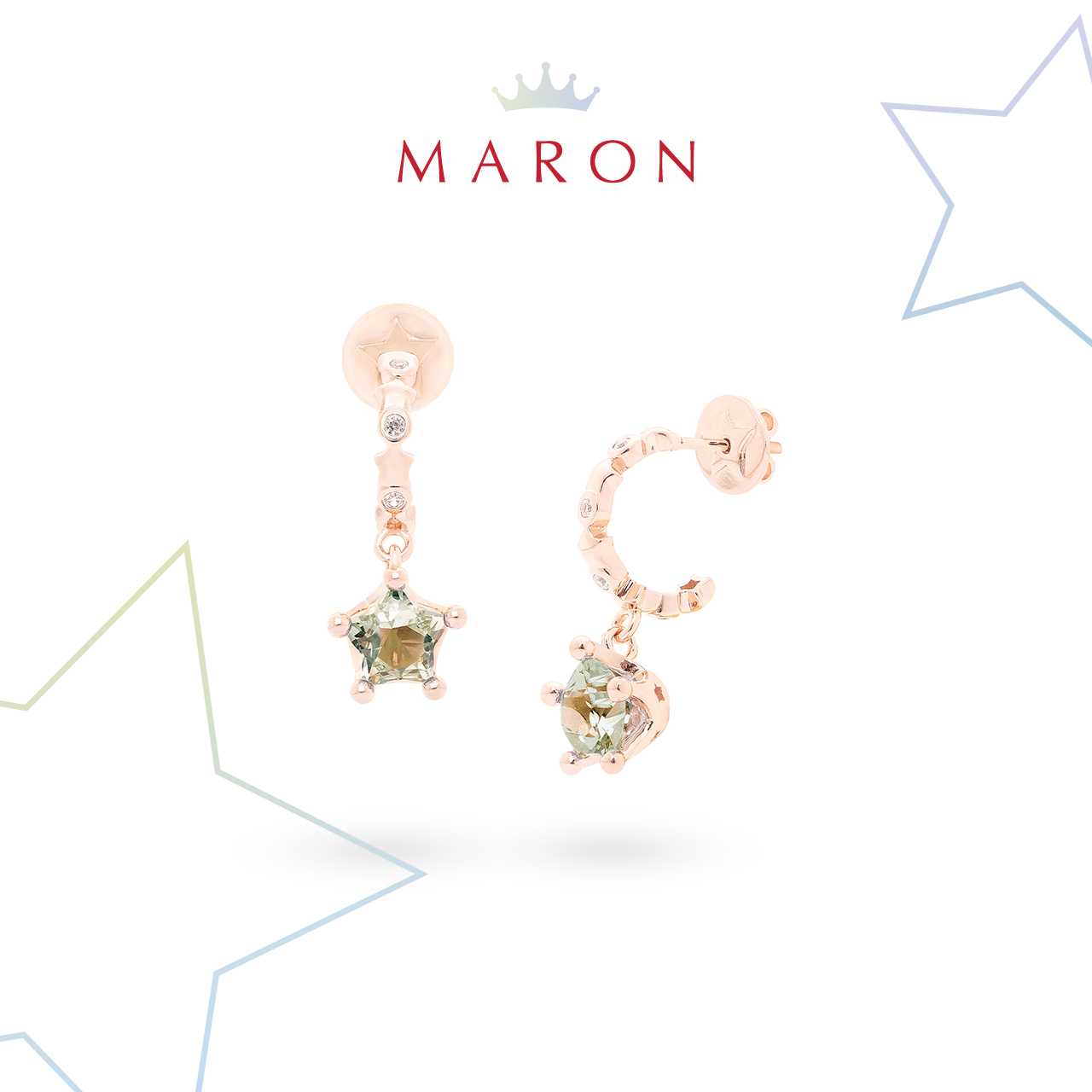 Mythical Stars Dangle Earring with Green Amethyst