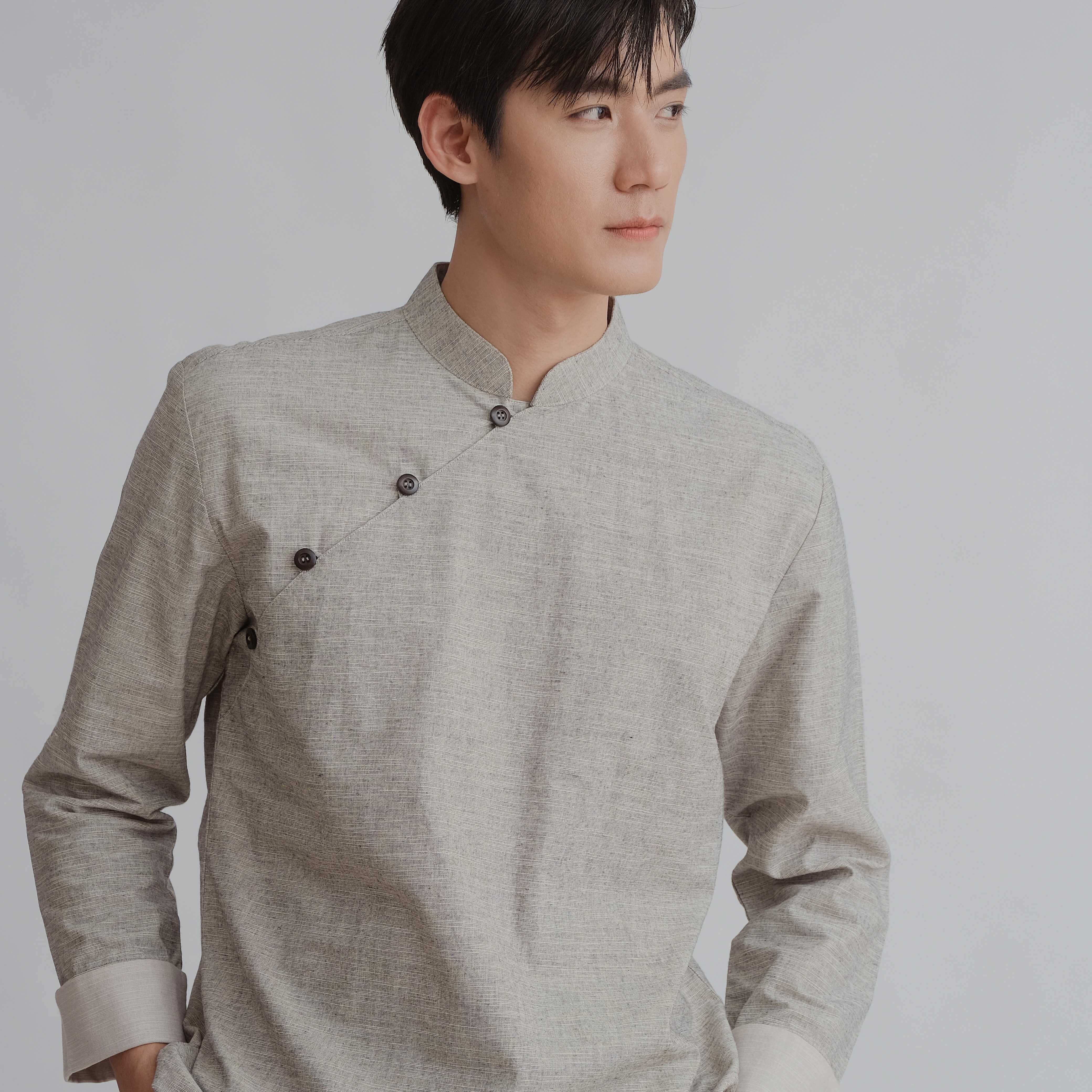 HANFU - Grey with Fold Sleeve Light grey Cotton