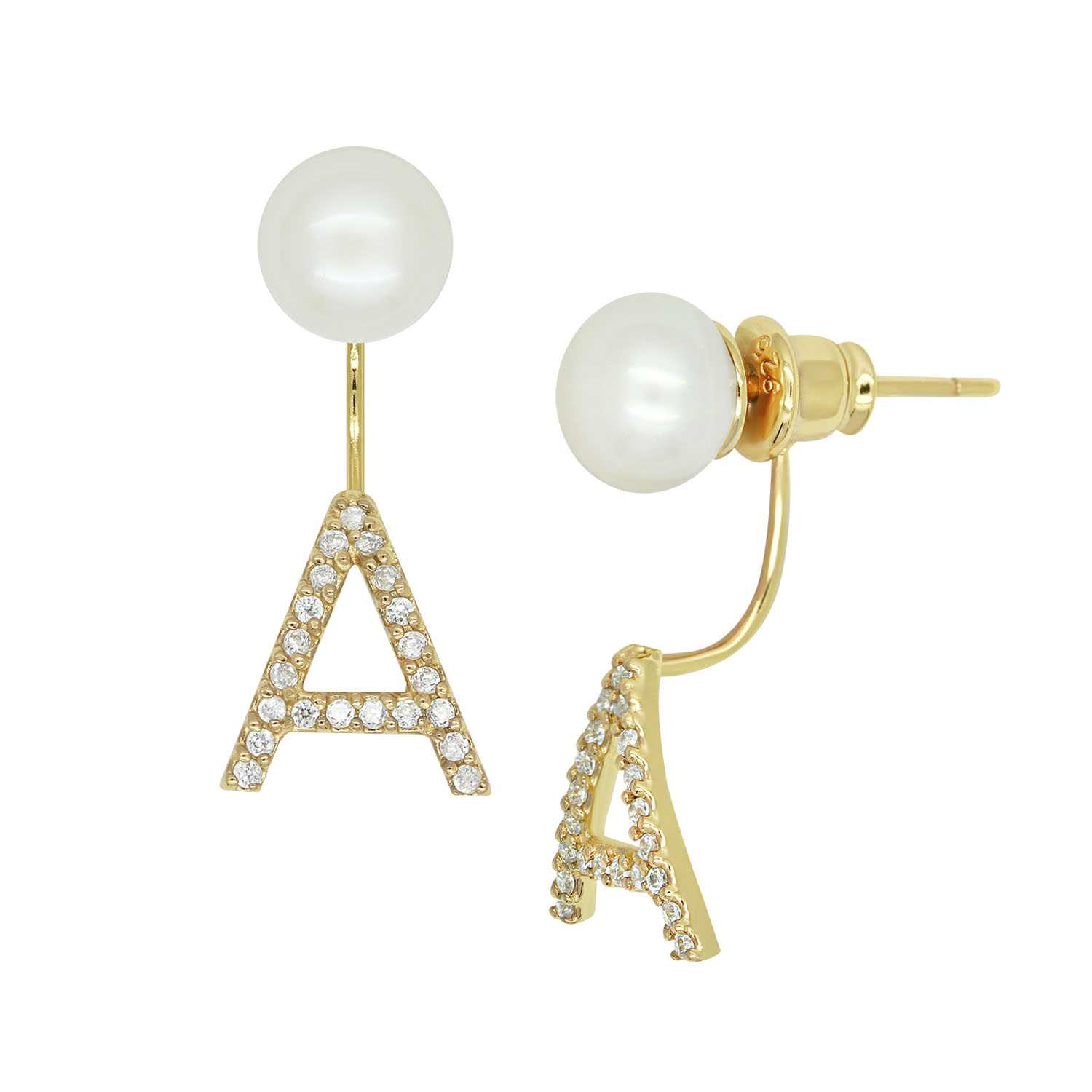 Initial Pearl Stud Earring [Gold Plated] A-Z