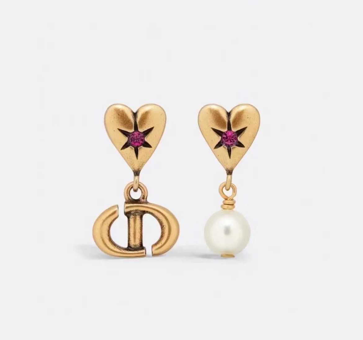 DIOR LUCKY HEART CHARM RUBY GEMS EARRINGS