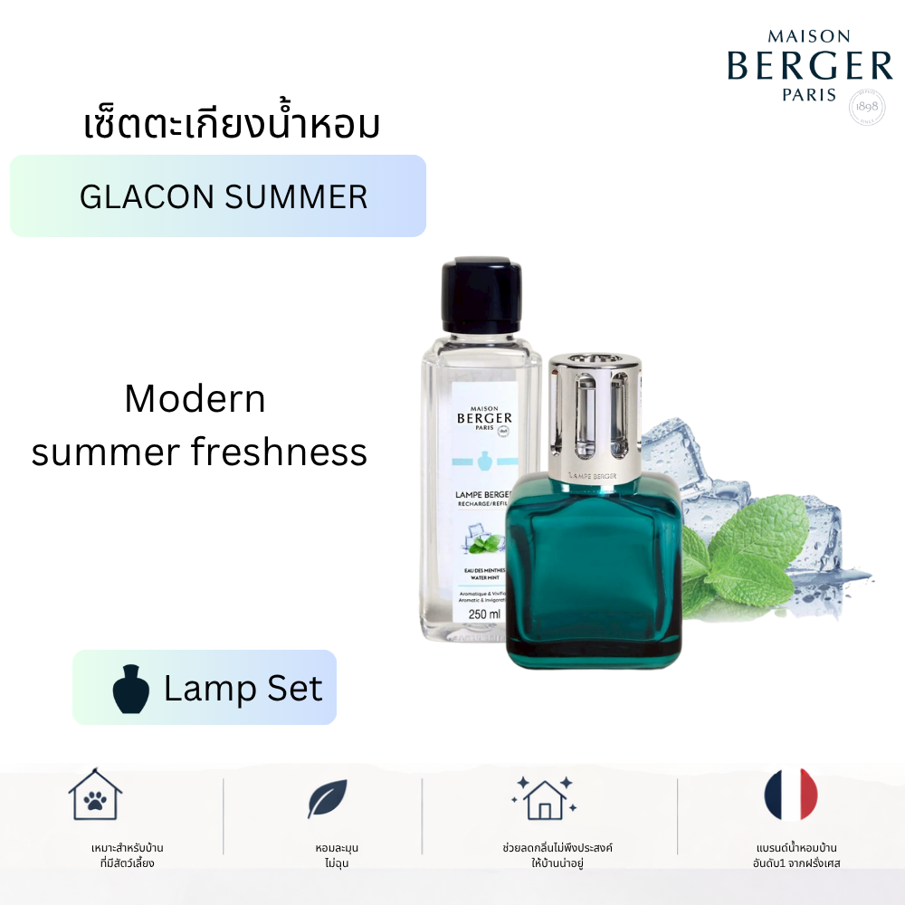 Coffret Glacon Verte Summer Collection เซ็ตตะเกียงน้ำหอม Maison Berger Paris บ้านหอม ฟอกอากาศ