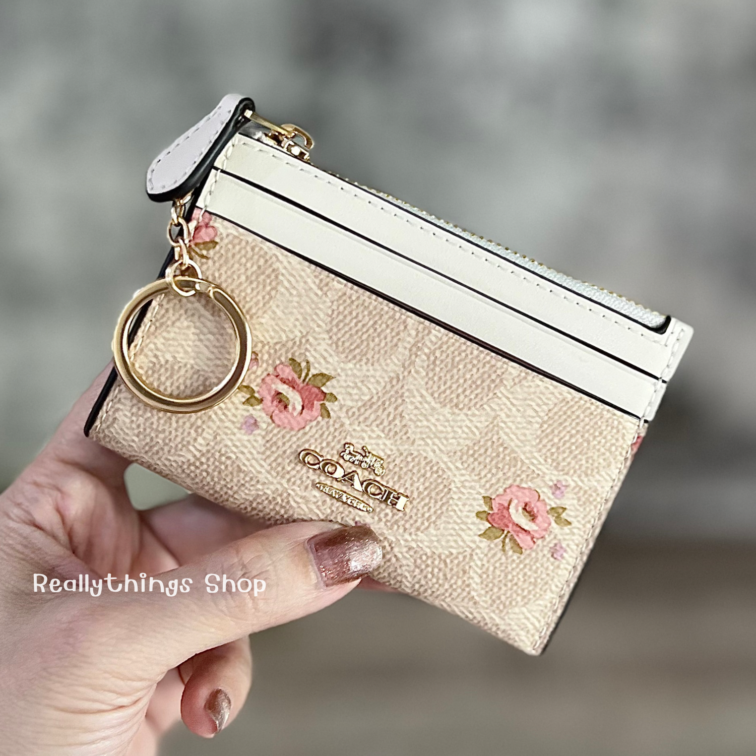 {แท้💯%📮พร้อมส่ง+ส่งฟรี} กระเป๋าใส่บัตร(มีซิป+พวงกุญแจ) Coach Signature Mini ID Skinny CW870 CAR16