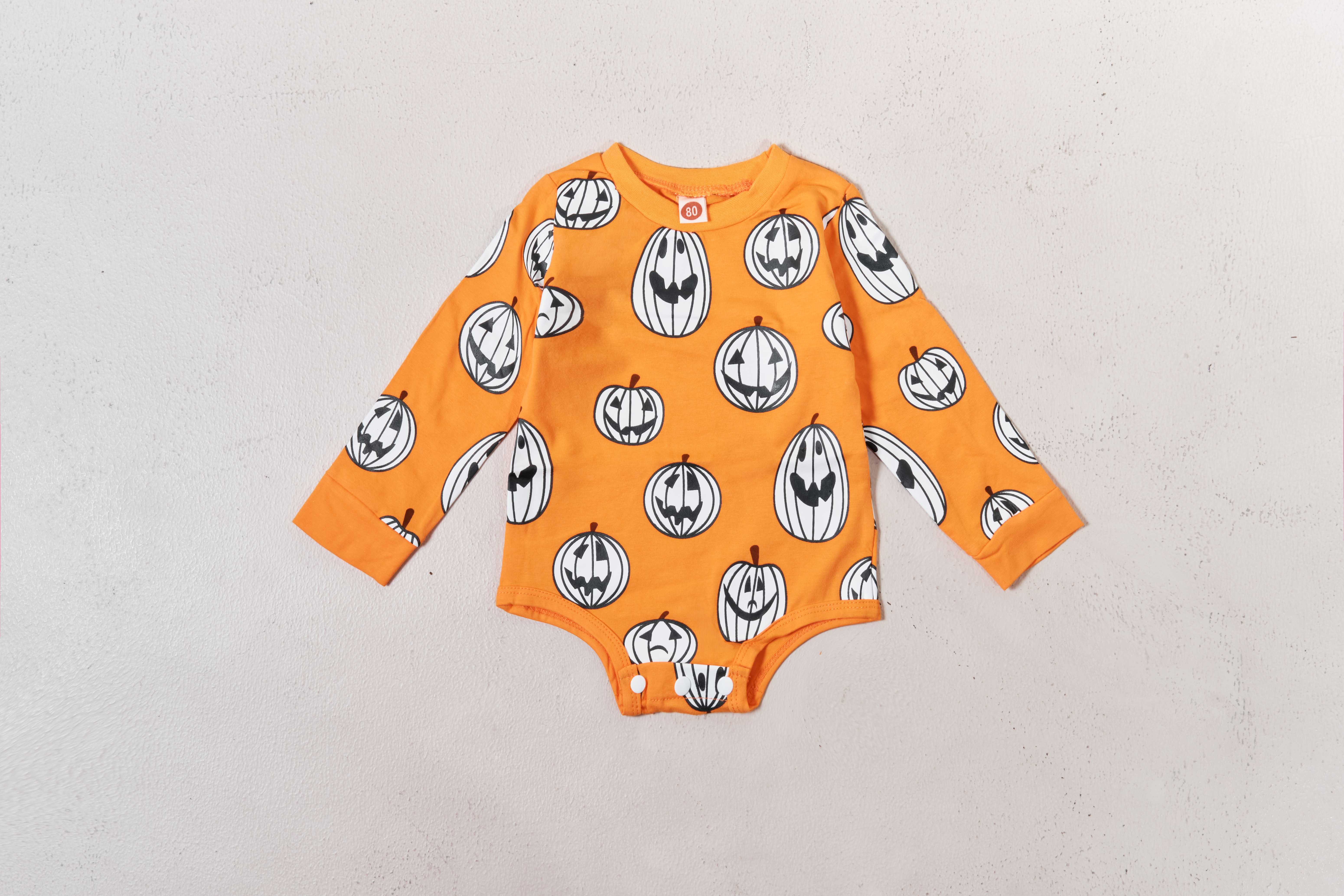 เสื้อบอดี้สูทเด็กแขนยาว ลายฟักทองแจ็กโอแลนเทิร์น (Jack-o'-lantern)