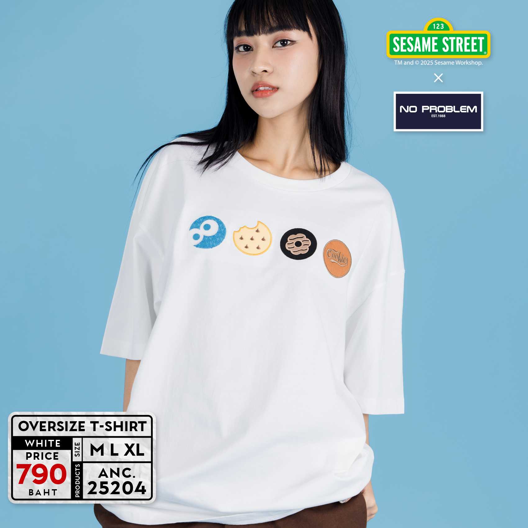 No Problem เสื้อคอกลมโอเวอร์ไซส์ รุ่น ANC25204 - LIYE LIFE HAPPY OVERSIZE T-SHIRT