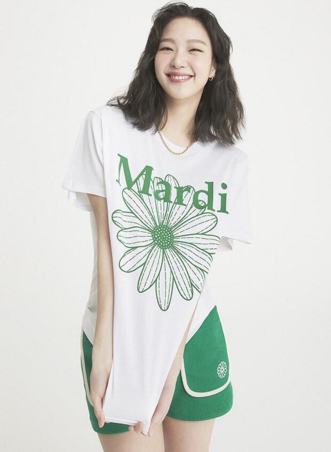 TSHIRT FLOWERMARDI_WHITE GREEN