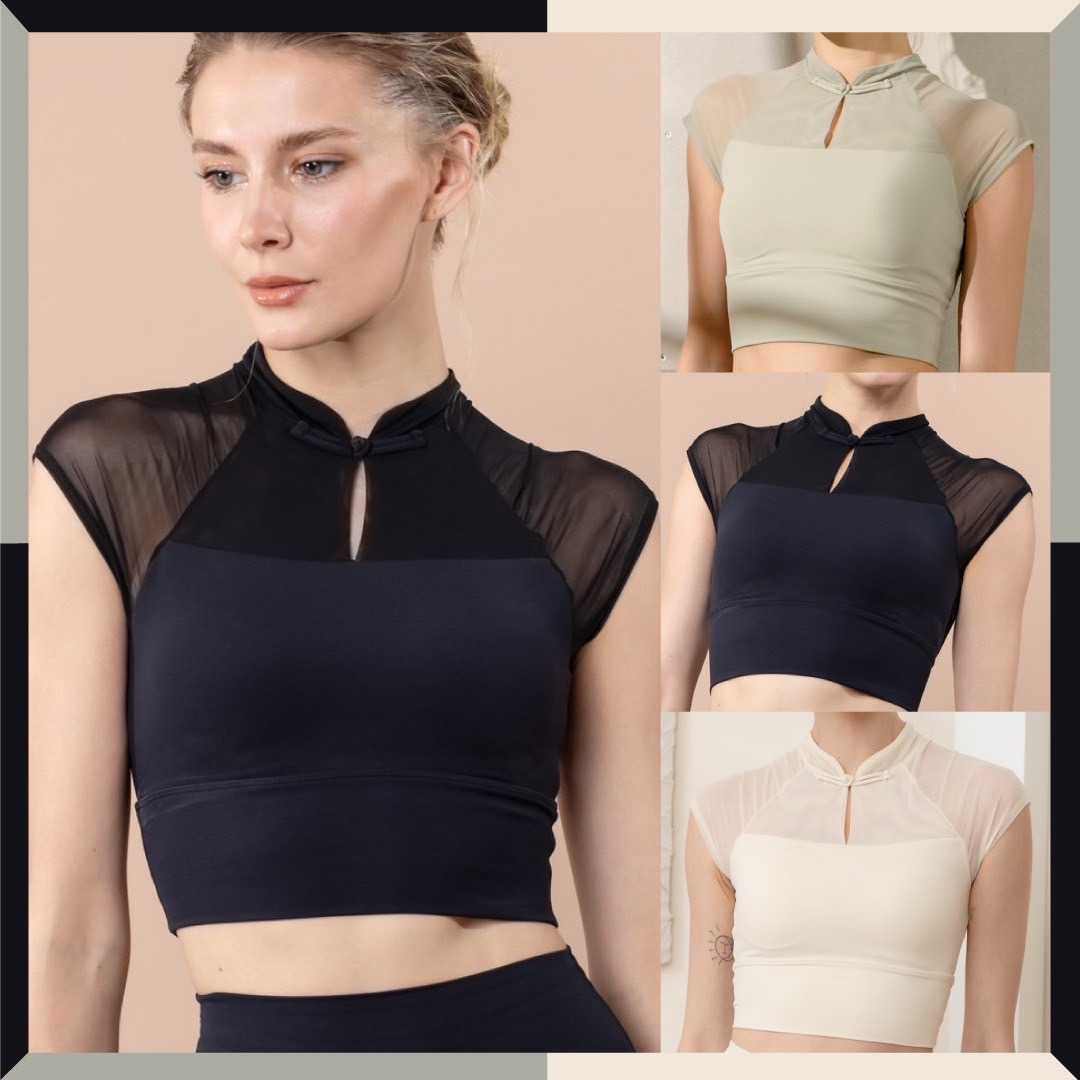 Darlyn - TingTing top sport bra แขนสั้นซีทรู ฟองน้ำเย็บติด