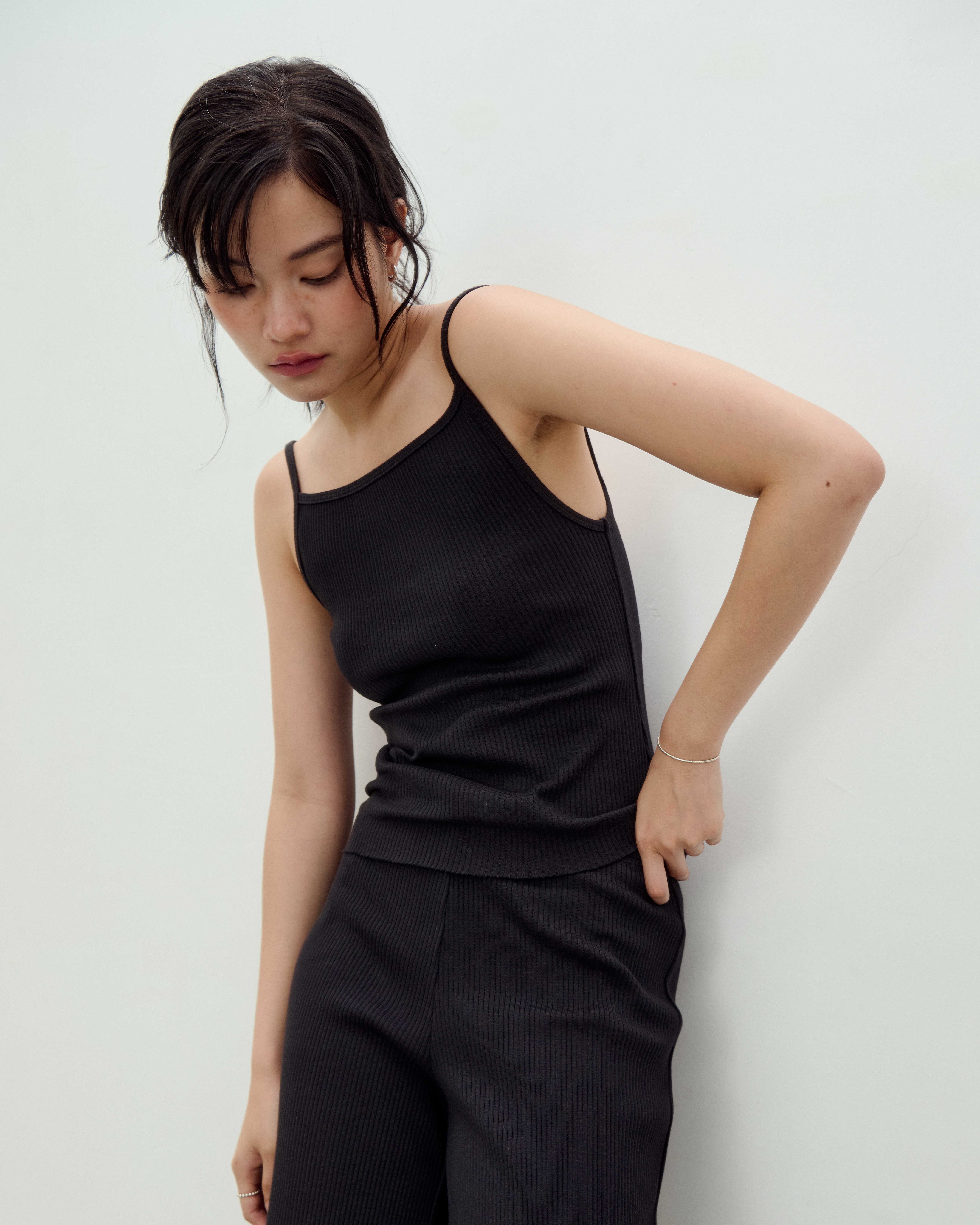 H.042 - ALAIA  Raw Edge Ribbed Camisole - Black