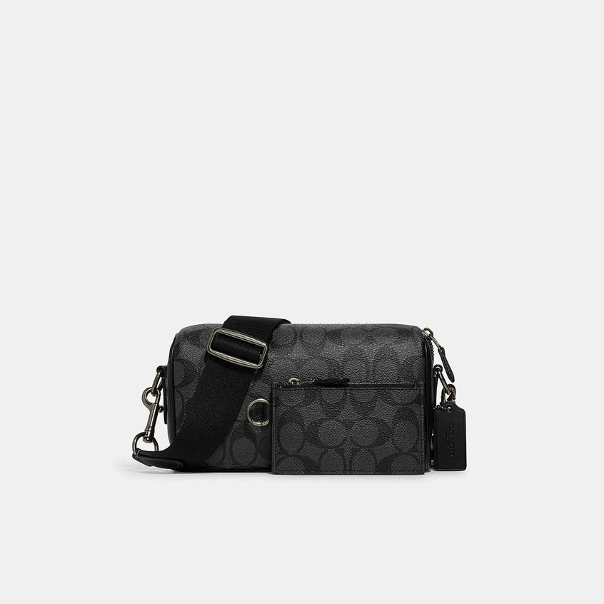 Coach CJ674 Axel Crossbody In Signature Canvas (QBO4G) กระเป๋าสะพายข้างผู้ชาย สี Qb/Charcoal