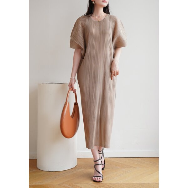 2MUAY รุ่น GJO1408 เดรสพลีทคุณภาพ SHORT SLEEVE V NECK PLEATED DRESS 10 สี FREE SIZE
