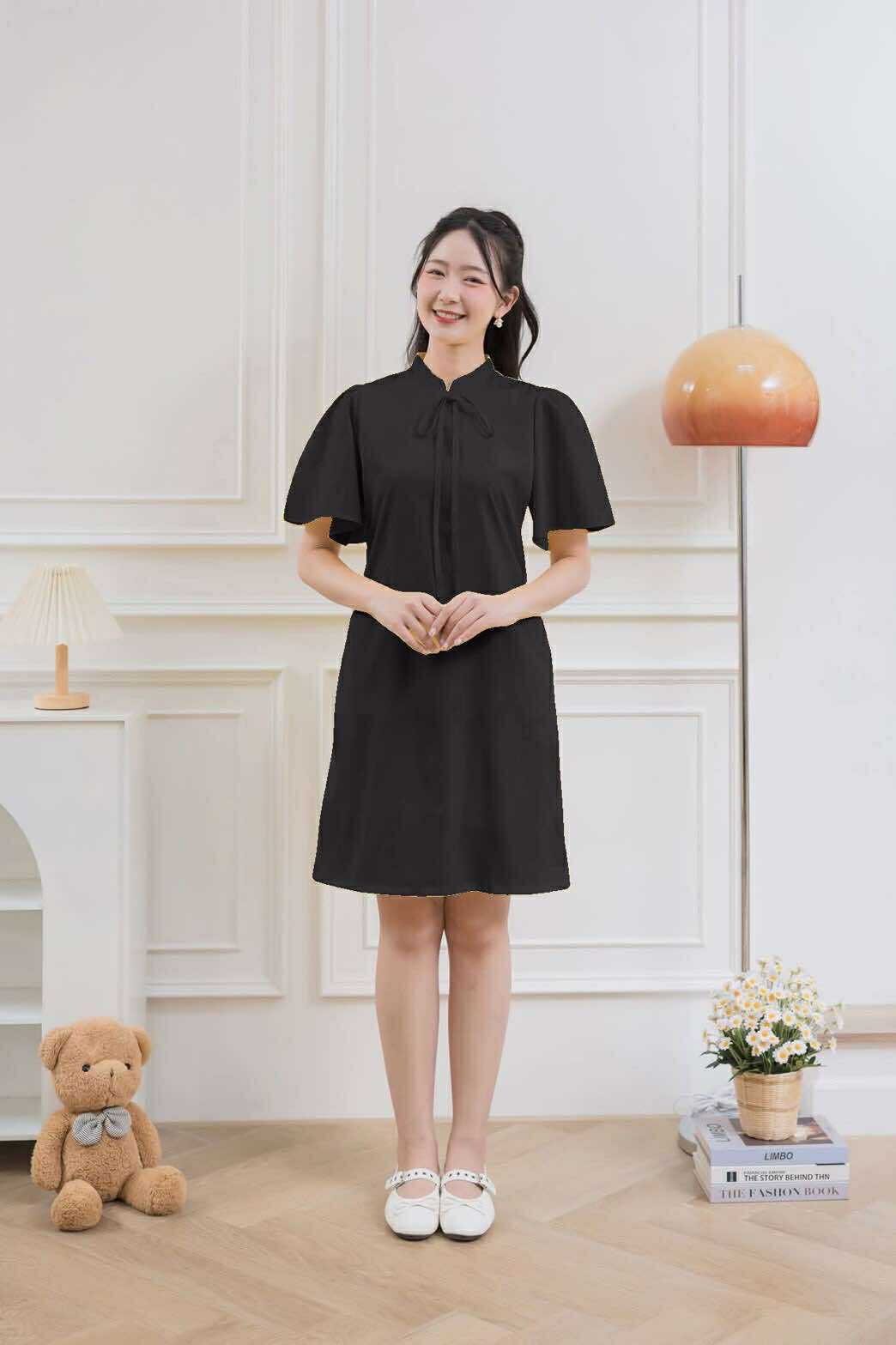 ชุดให้นม Black   bow  dress