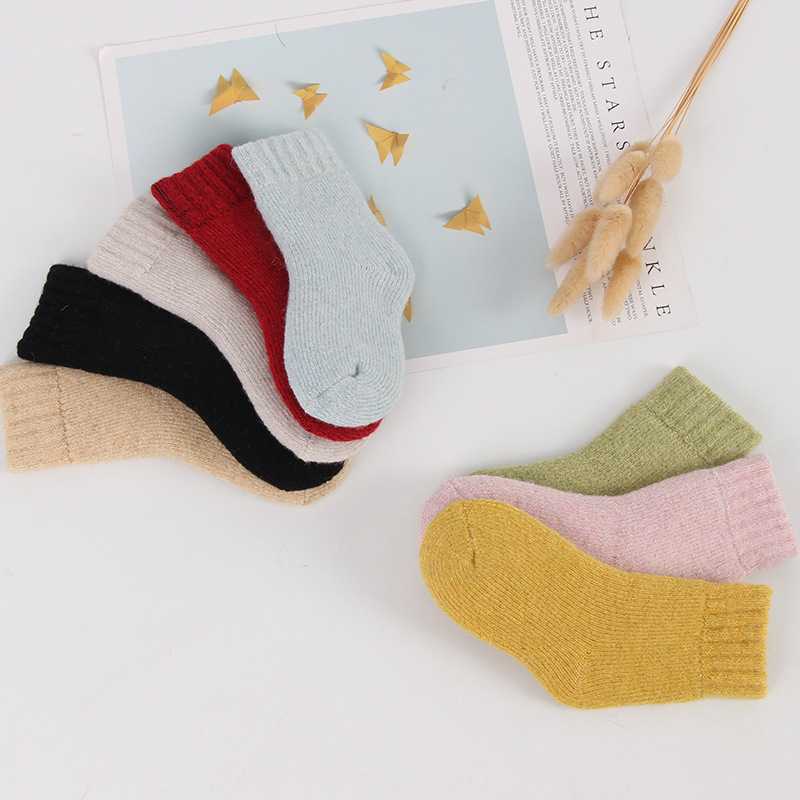 ถุงเท้าเด็ก ถุงเท้าวูล WT012 กันหนาวติดลบ ผสมขนแกะ บุขนด้านใน หนานุ่ม kids wool socks winter
