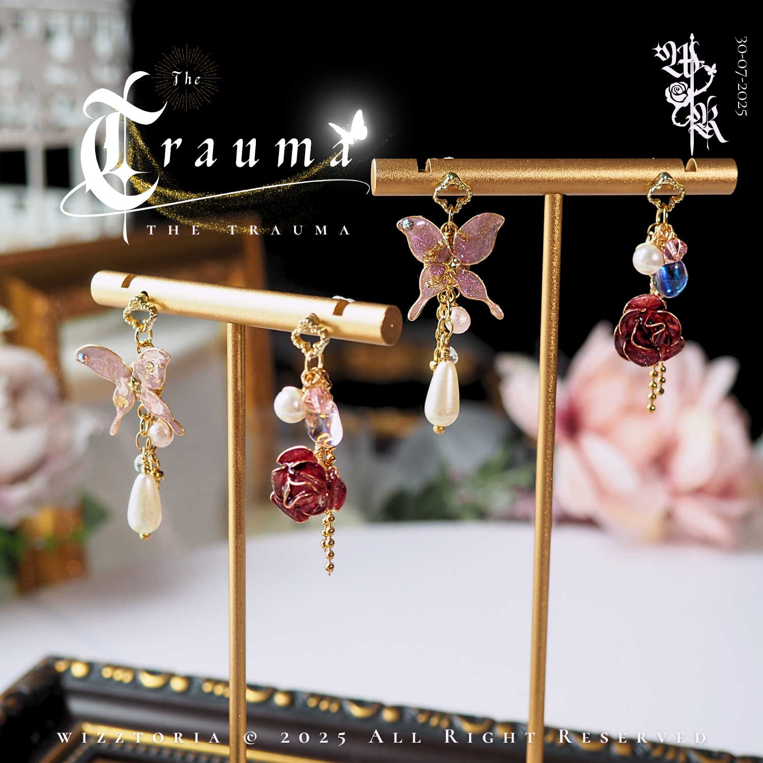 The trauma ต่างหูก้านเงิน กุหลาบแดง